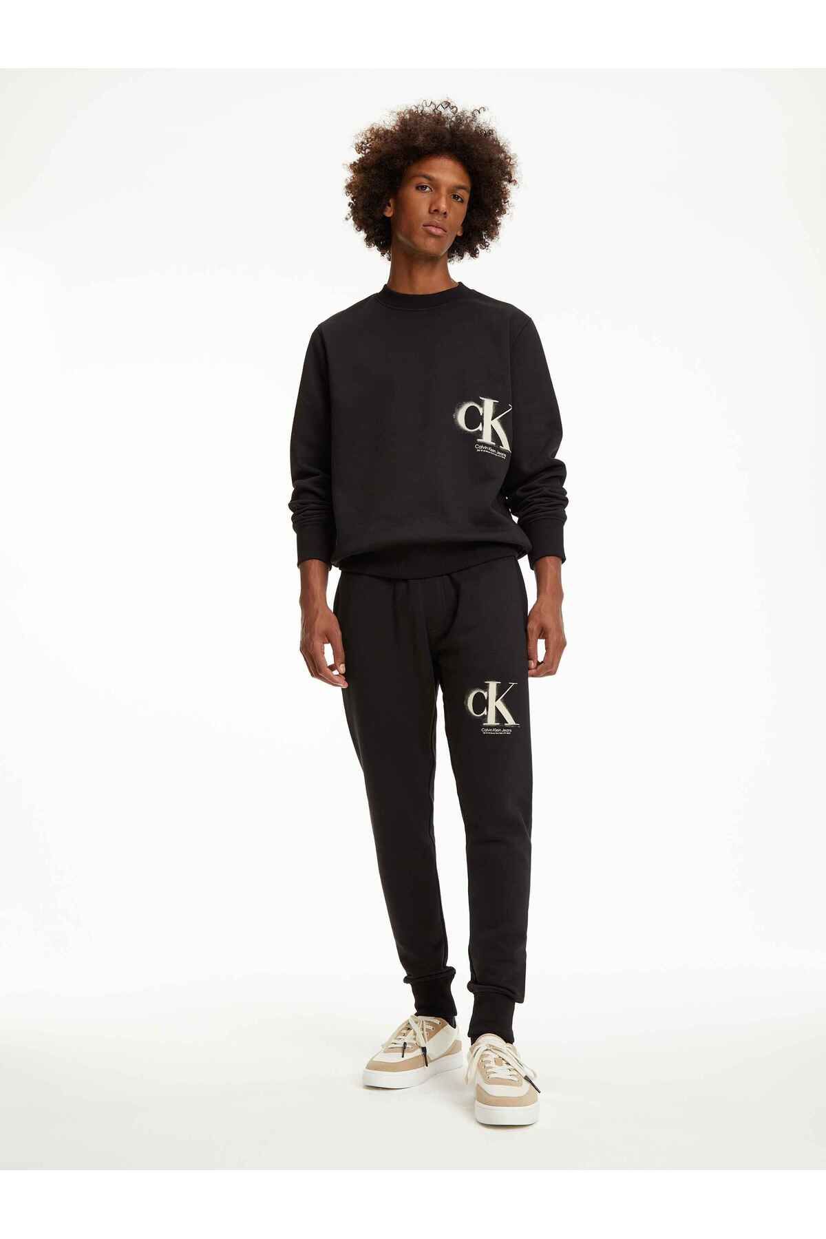 سویشرت مشکی مردانه گردن خدمه اسپری CK اورجینال Calvin Klein