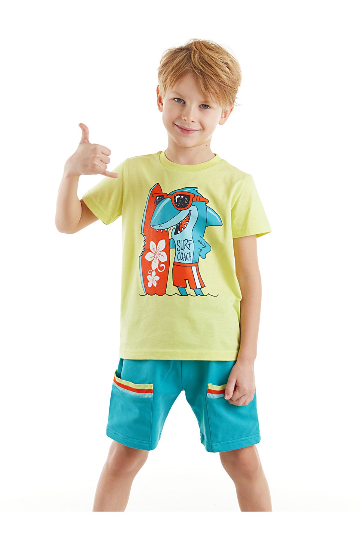 Denokids Zestaw Szortów T-shirt Dla Chłopca Surfer Shark Mężczyzna - 4 years old