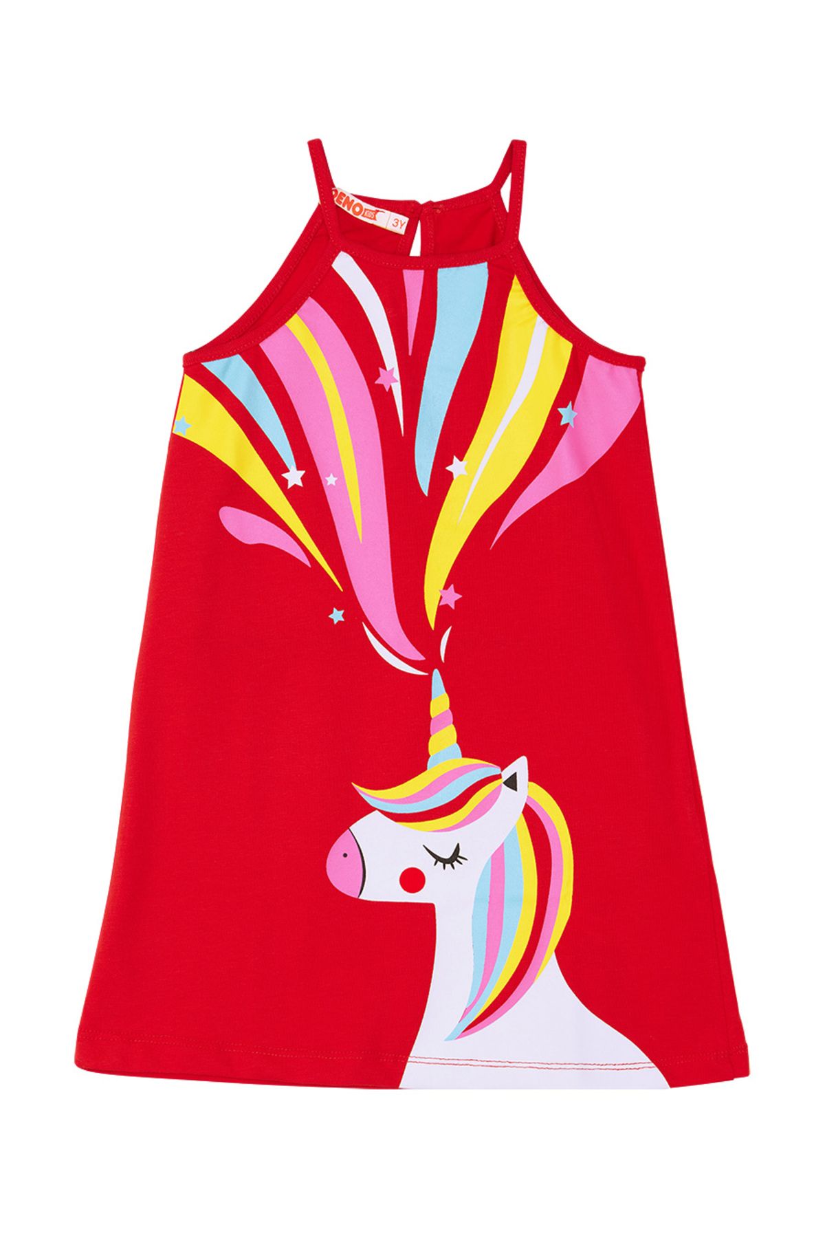 Denokids-Rotes Sommerkleid für Mädchen mit Einhorn-Muster - mit Trägern 3