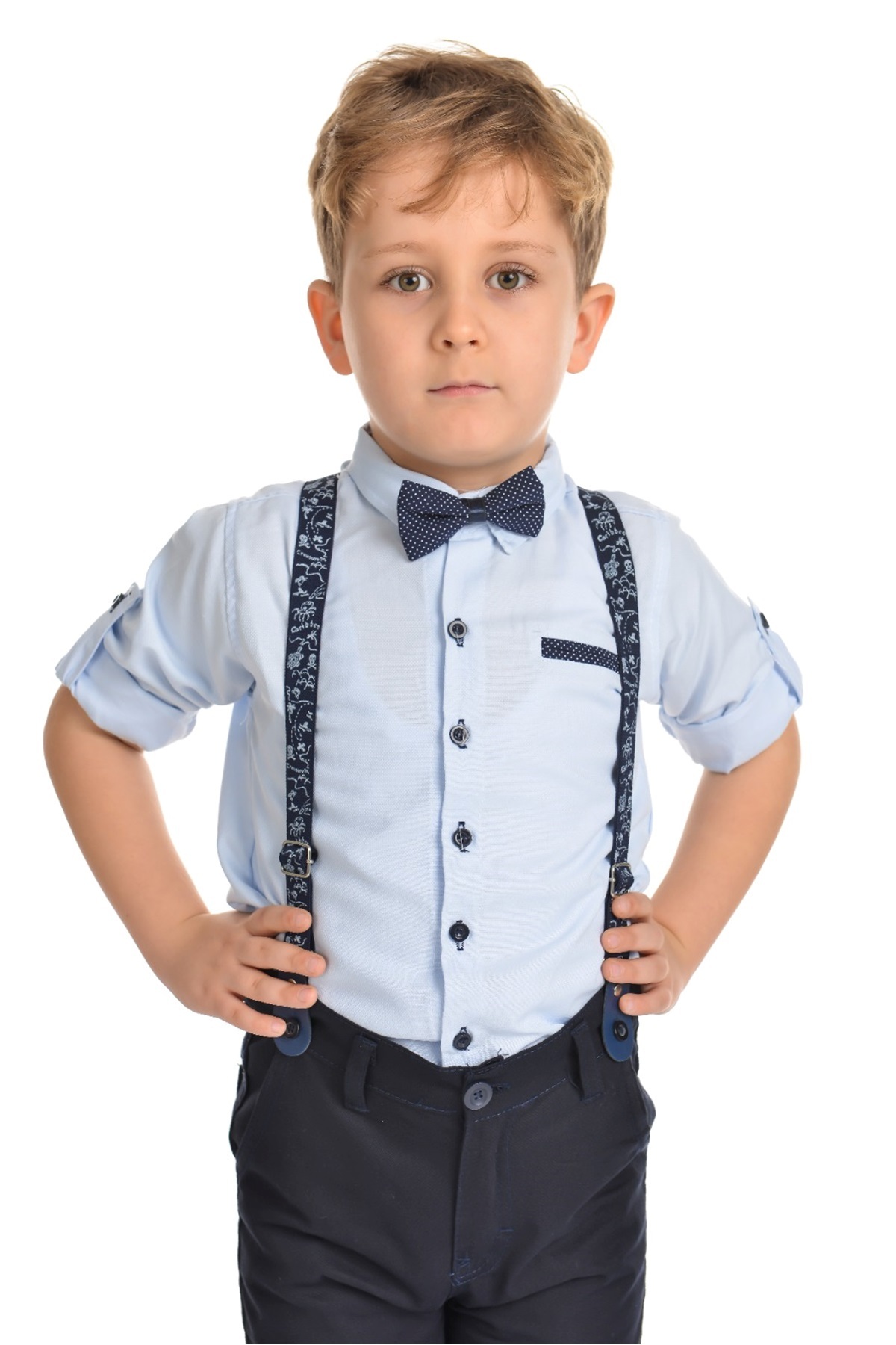 Mnk Oxford Gömlek Uzun Pantolon Erkek Çocuk Takımı MNK0302 MAVİ fotoğrafı 6 (önizleme)