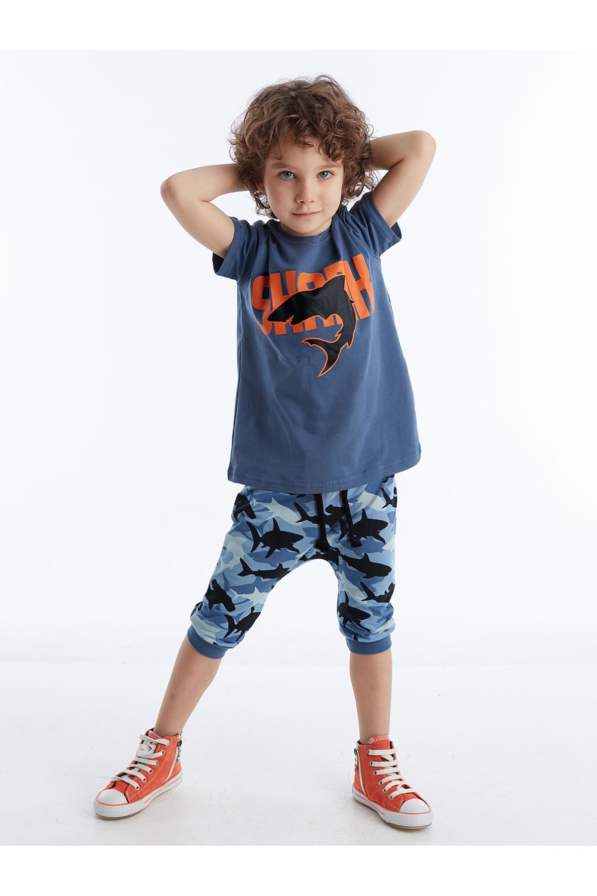 MSHB&G-Shark Camo Boy's T-shirt Capri Shorts Set 1