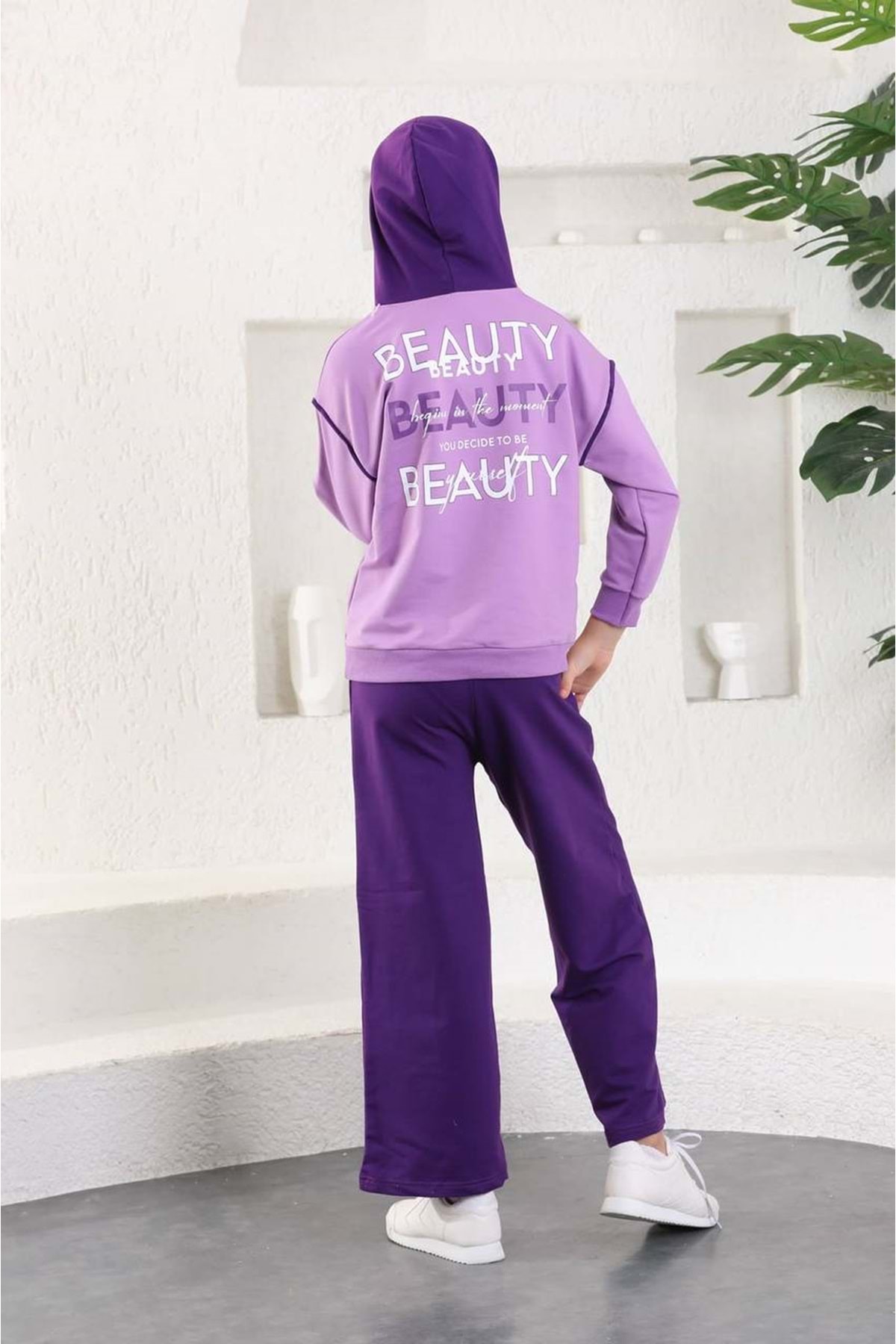 Mnk Baby&Kids Beauty Slaş Kız Çocuk İkiiplik Kapşonlu Eşofman MNK0395 LİLA fotoğrafı 2 (önizleme)