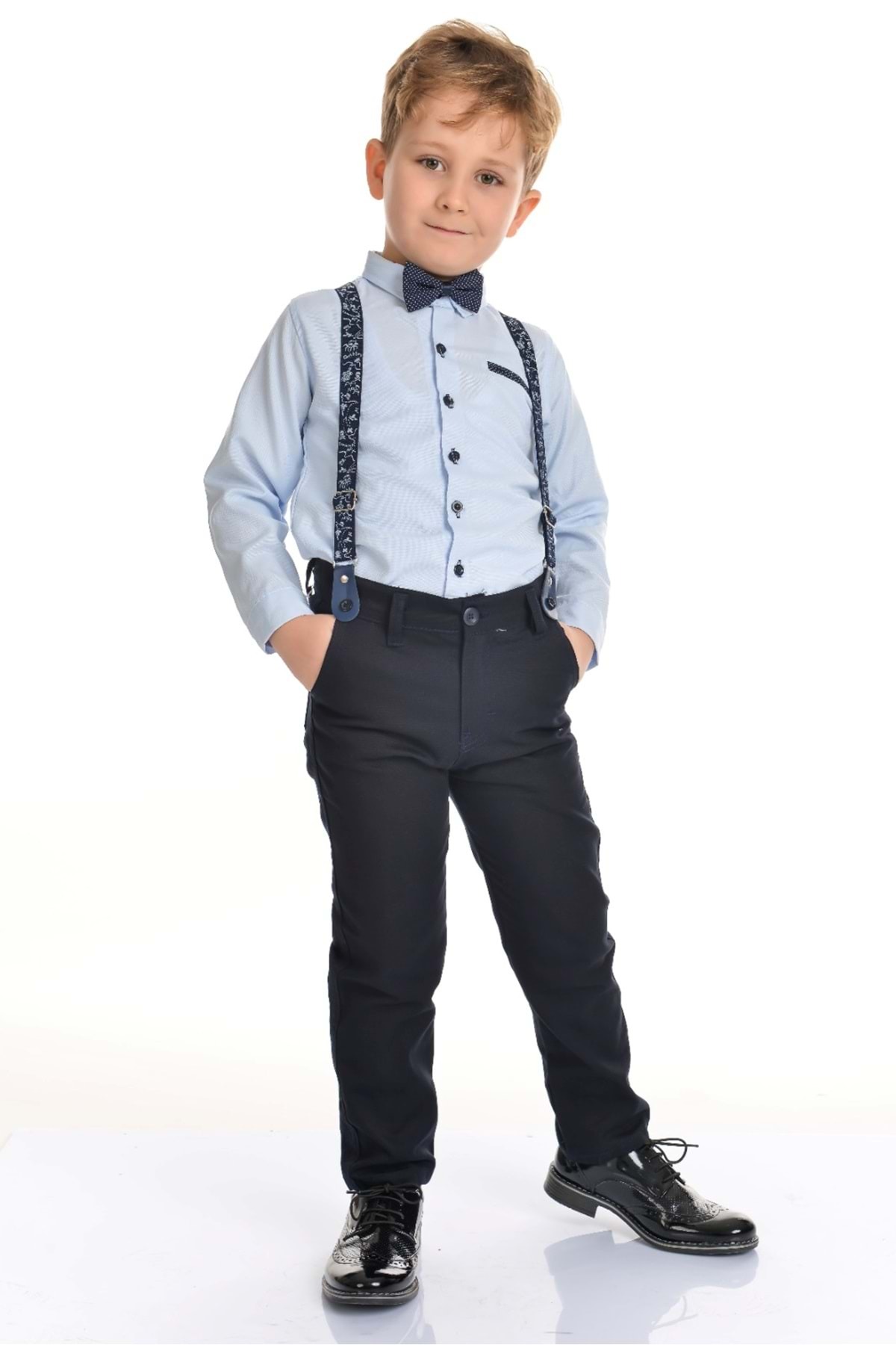 Mnk Oxford Shirt Long Pants Boy's Set Mnk0302 Blue