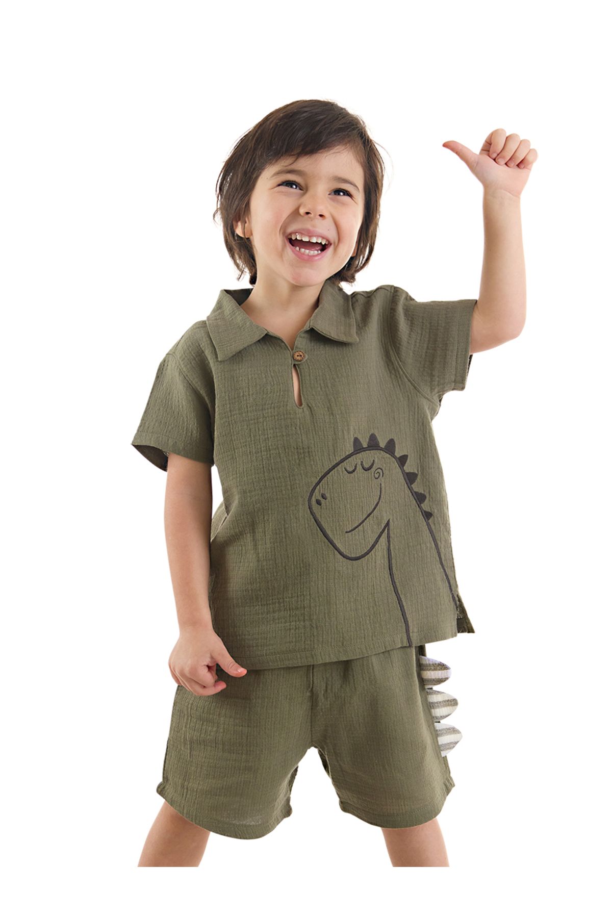 Denokids-Baby Boy Dino Muslin Shorts and Shirt Set 1