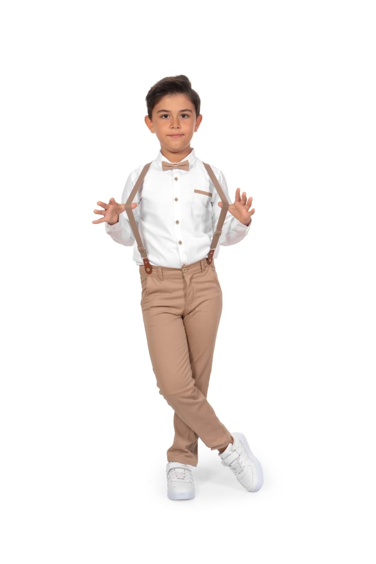 Mnk Baby&Kids Oxford Gömlek Uzun Pantolon Erkek Çocuk Takımı MNK0302 KAHVERENGİ fotoğrafı 4 (önizleme)