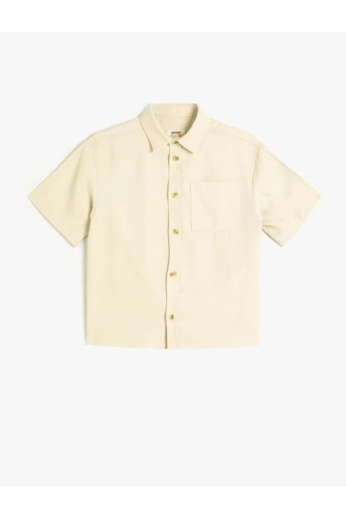 Koton-Boy's Beige Viscose Shirt - Short Sleeve, Single Pocket 4SKB60051TW 1