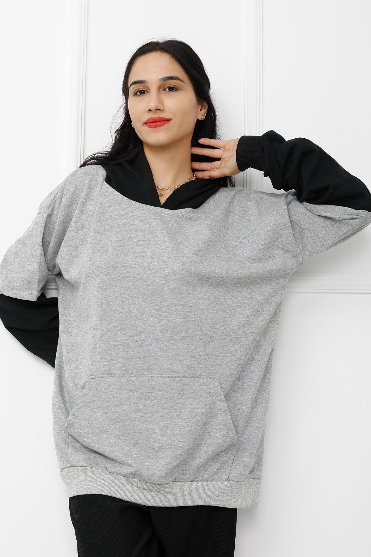 BEEMU Parçalı Sweat Gri - 411.0313
