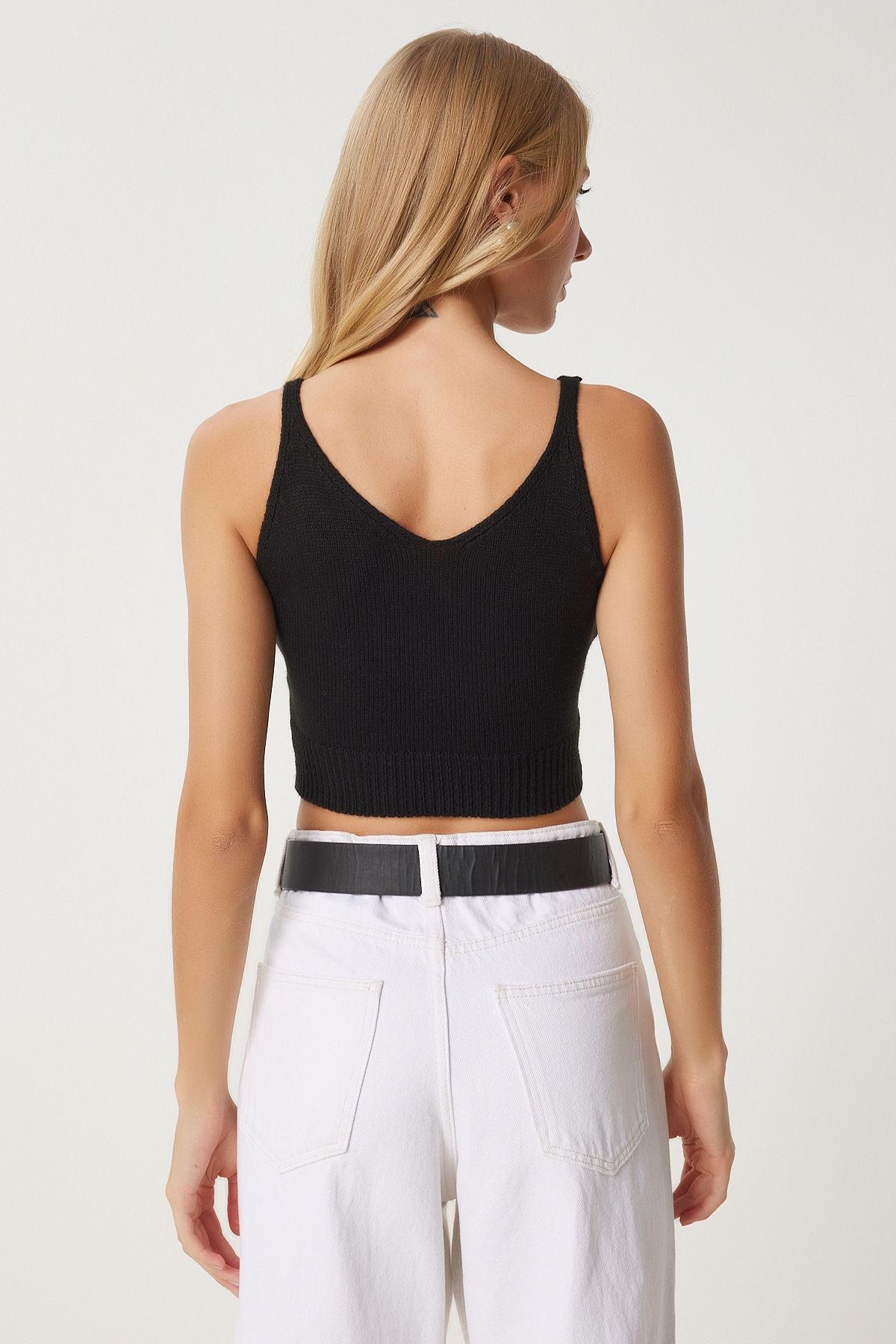 Happiness İstanbul-Schwarzes Rollkragen-Crop-Strick-Tanktop-Set – MT00153 10