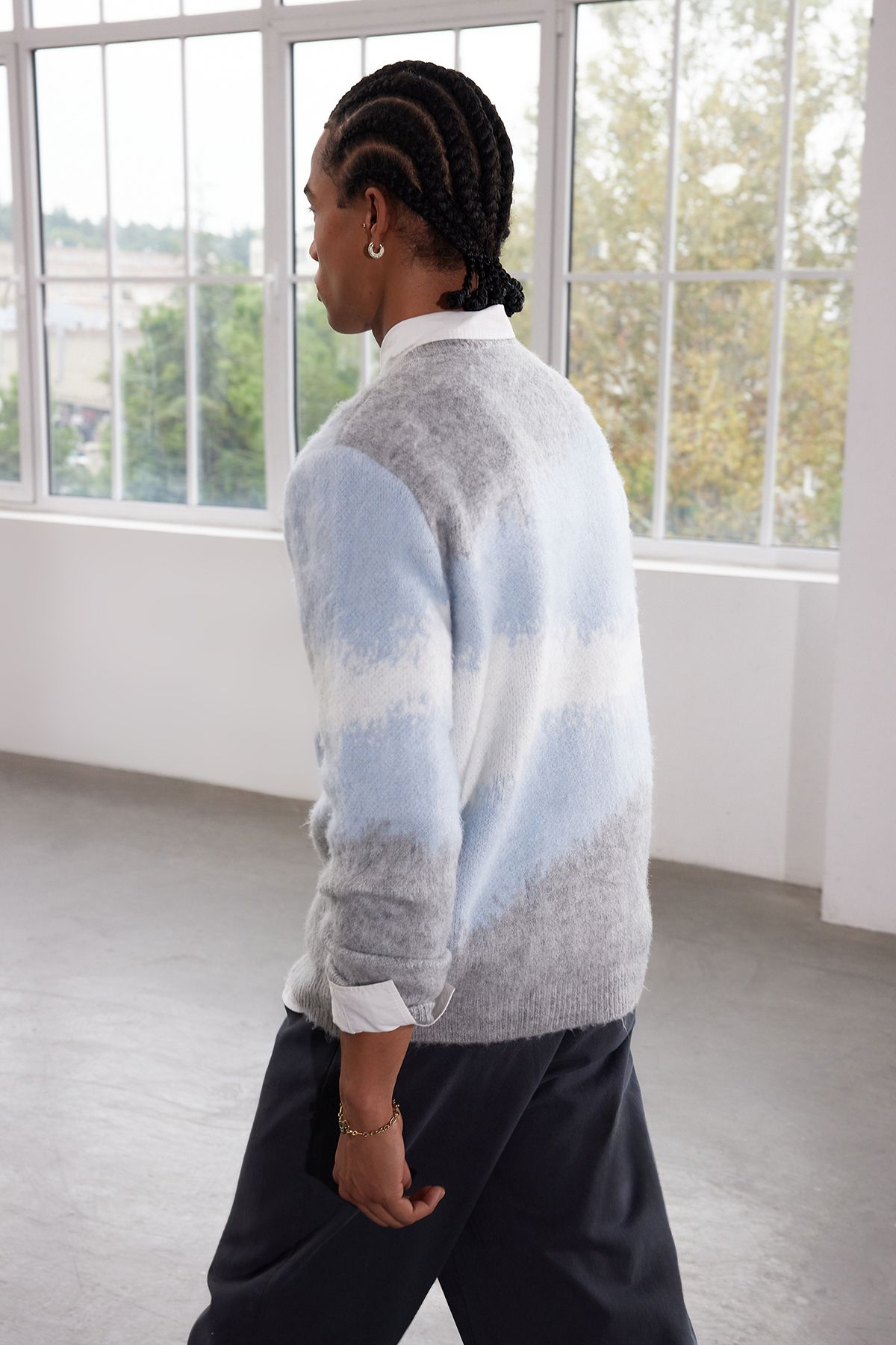 Trendyol Collection-Limited Edition - Blue Ethnic Knitwear Sweater, Crew Neck TMNAW25KZ00052 4
