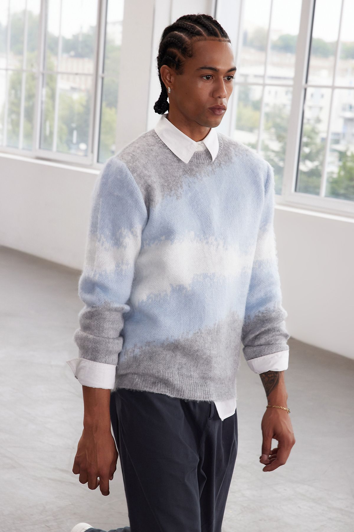 Trendyol Collection-Limited Edition - Blue Ethnic Knitwear Sweater, Crew Neck TMNAW25KZ00052 3