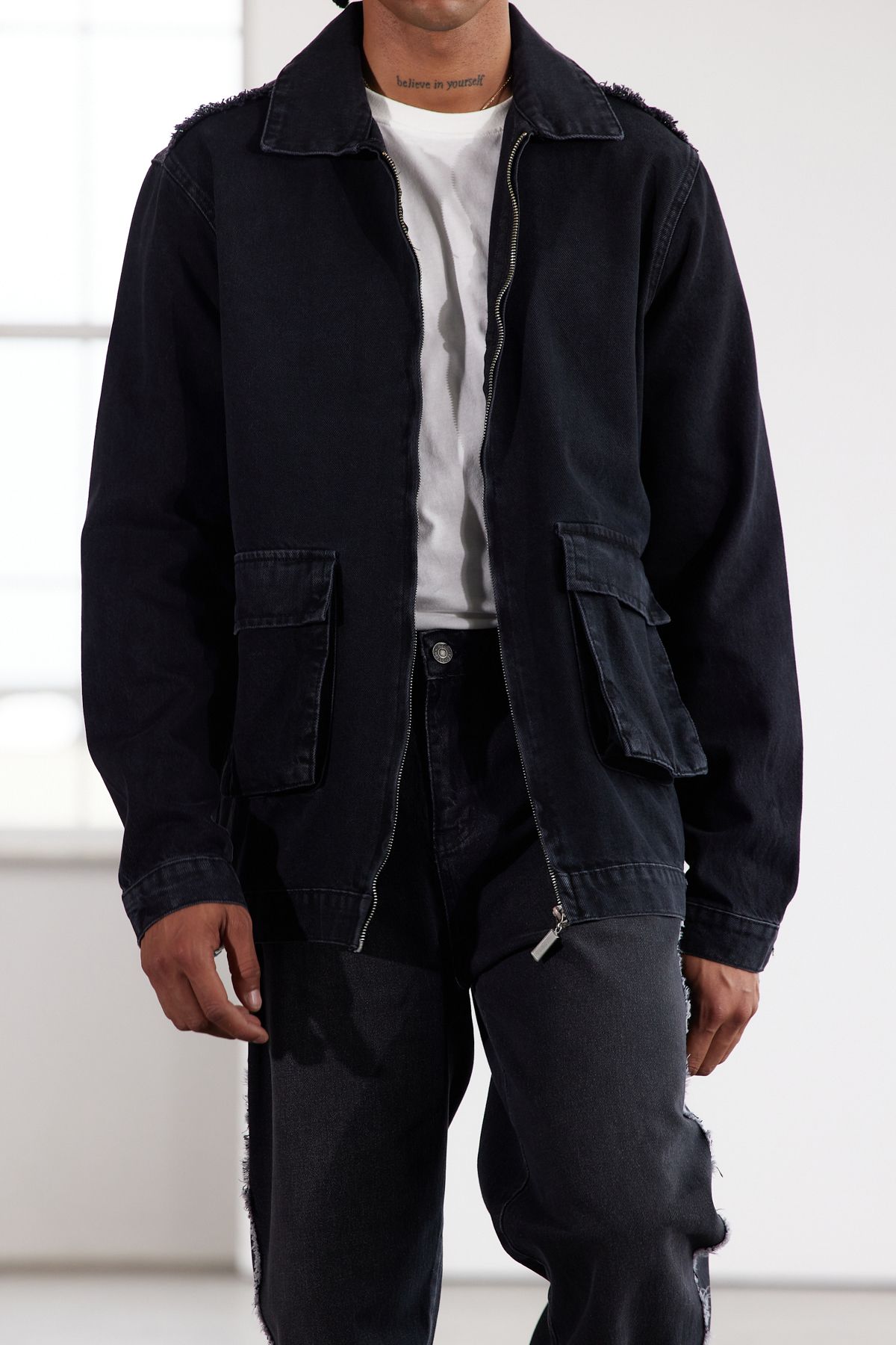 Trendyol Collection Kurtka Jeansowa Męska W Limitowanej Edycji W Kolorze Antracytowym, Regular Fit Mężczyzna - S