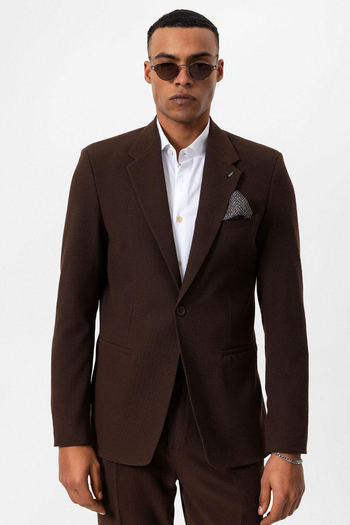 Brown Unlined Single Button Men's Blazer Jacket