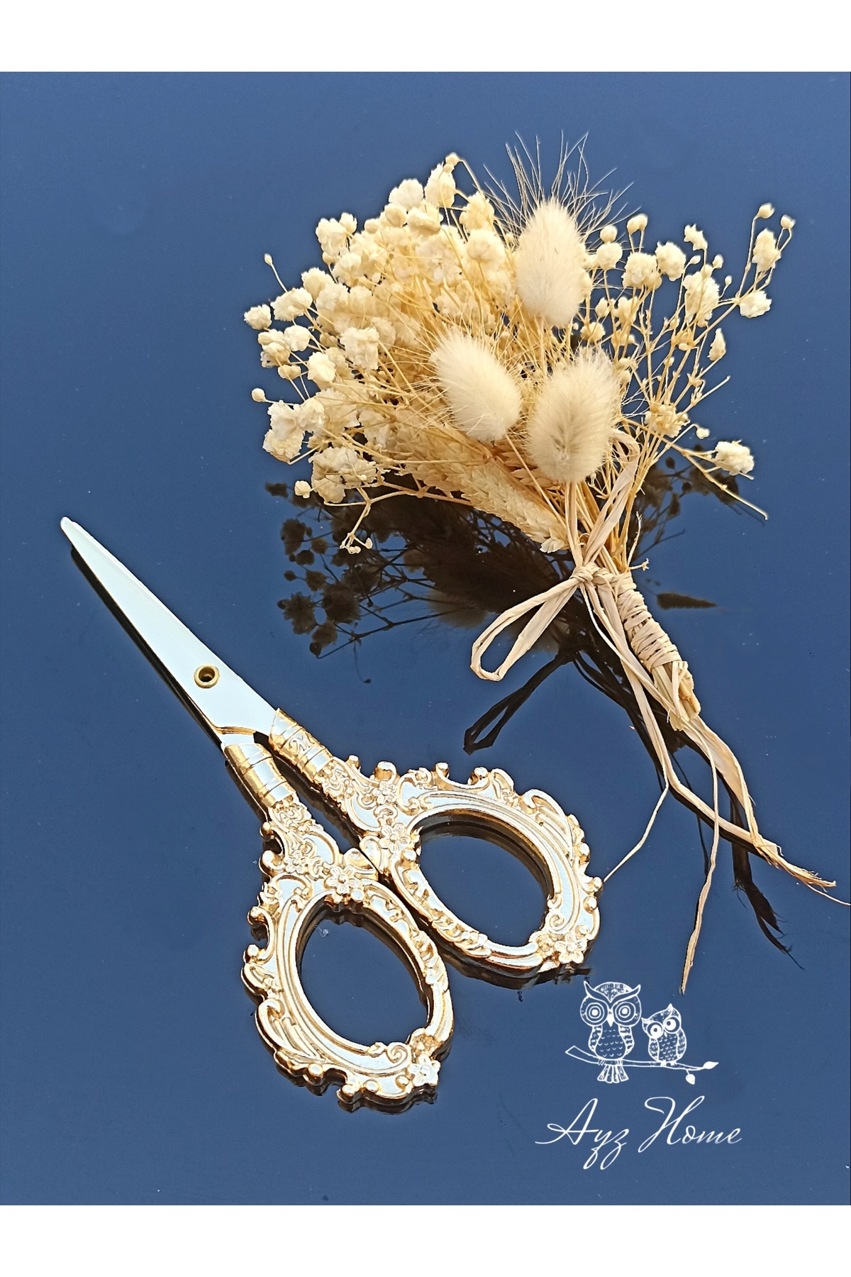 AYZ HOME Doğal Kuru Çiçekli- Söz - Nişan Kurdele Makası/ Söz Nişan Tepsi Dekor