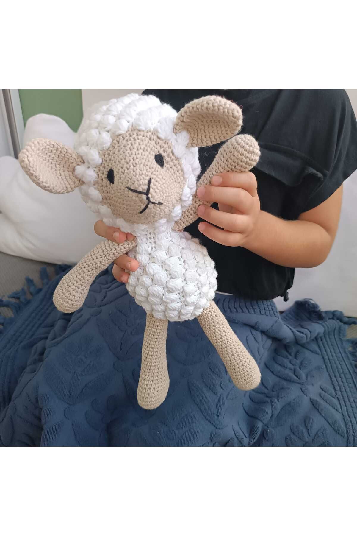 Peluş Kuzu Amigurumi 30 cm Organik İplik Sağlıklı Uyku Arkadaşı Hediye Oyuncak