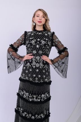 GATSBYLADY LONDON LUNA - EL İŞLEMELİ , TAŞ VE PUL DETAYLI ELBİSE