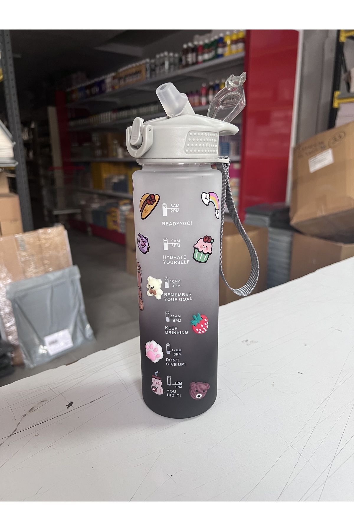 Andofis-Tritan Water Bottle and Flask Motivational Water Bottle with Straw Sticker 1000 ml Strap Drawstring 4