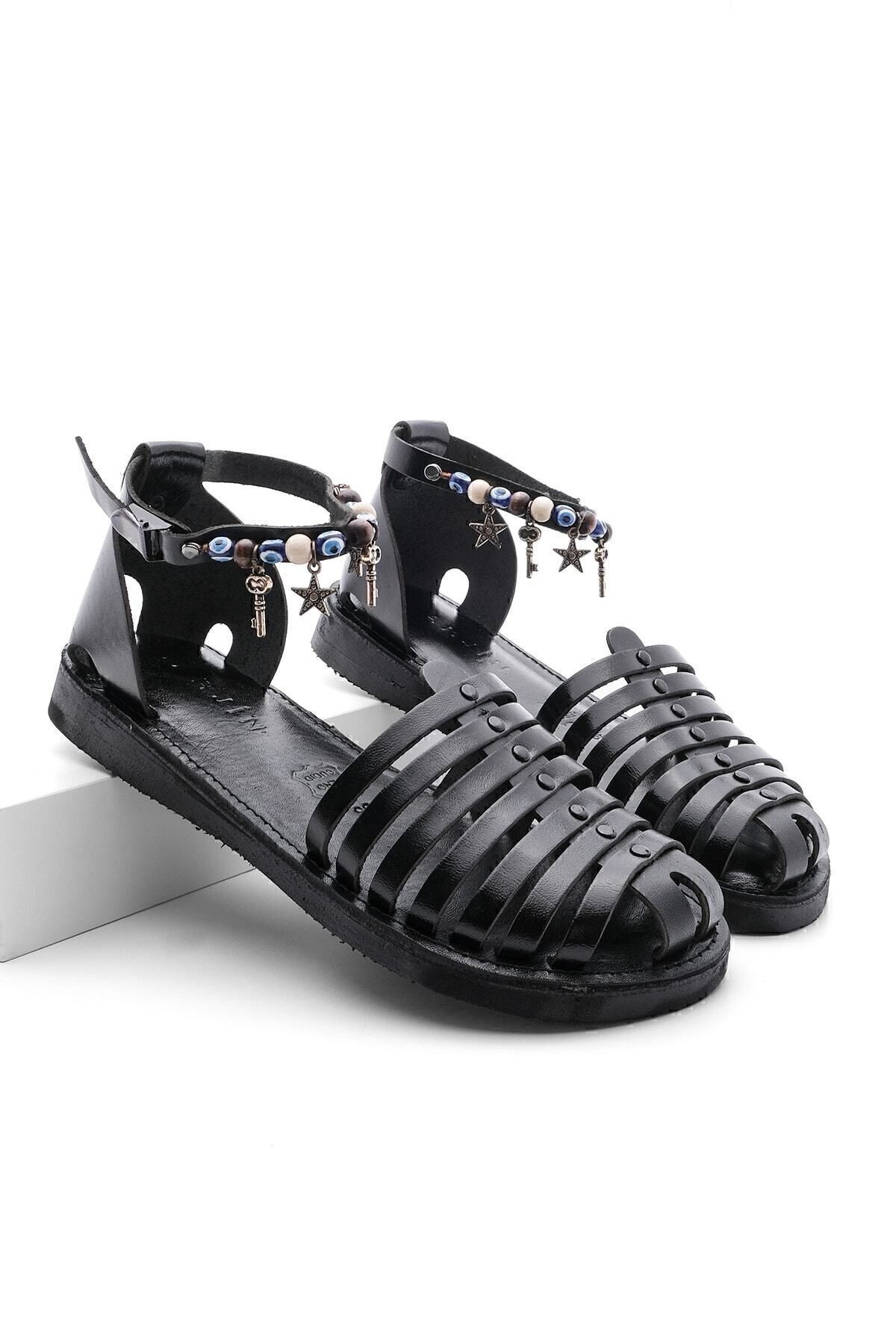 صندل روزانه زنانه چرم اصل Eva Sole Demes Black Marjin