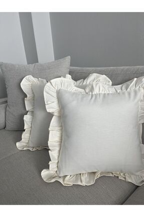 mem home Premier Duck Keten Fırfırlı Krem Kırlent Kılıfı 40x40