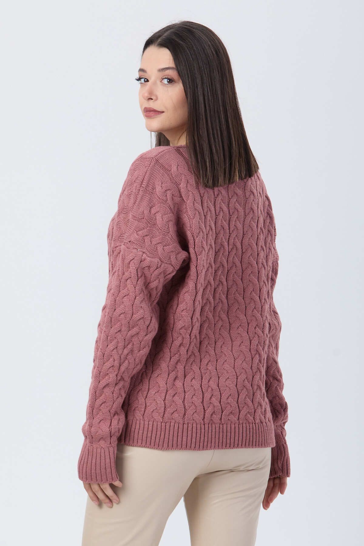 TOFİSA-Pink Knitwear Women's Cardigan - Plain Jacket Collar - 24033 8