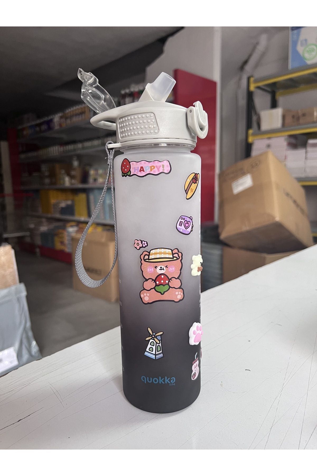 Andofis-Tritan Water Bottle and Flask Motivational Water Bottle with Straw Sticker 1000 ml Strap Drawstring 3