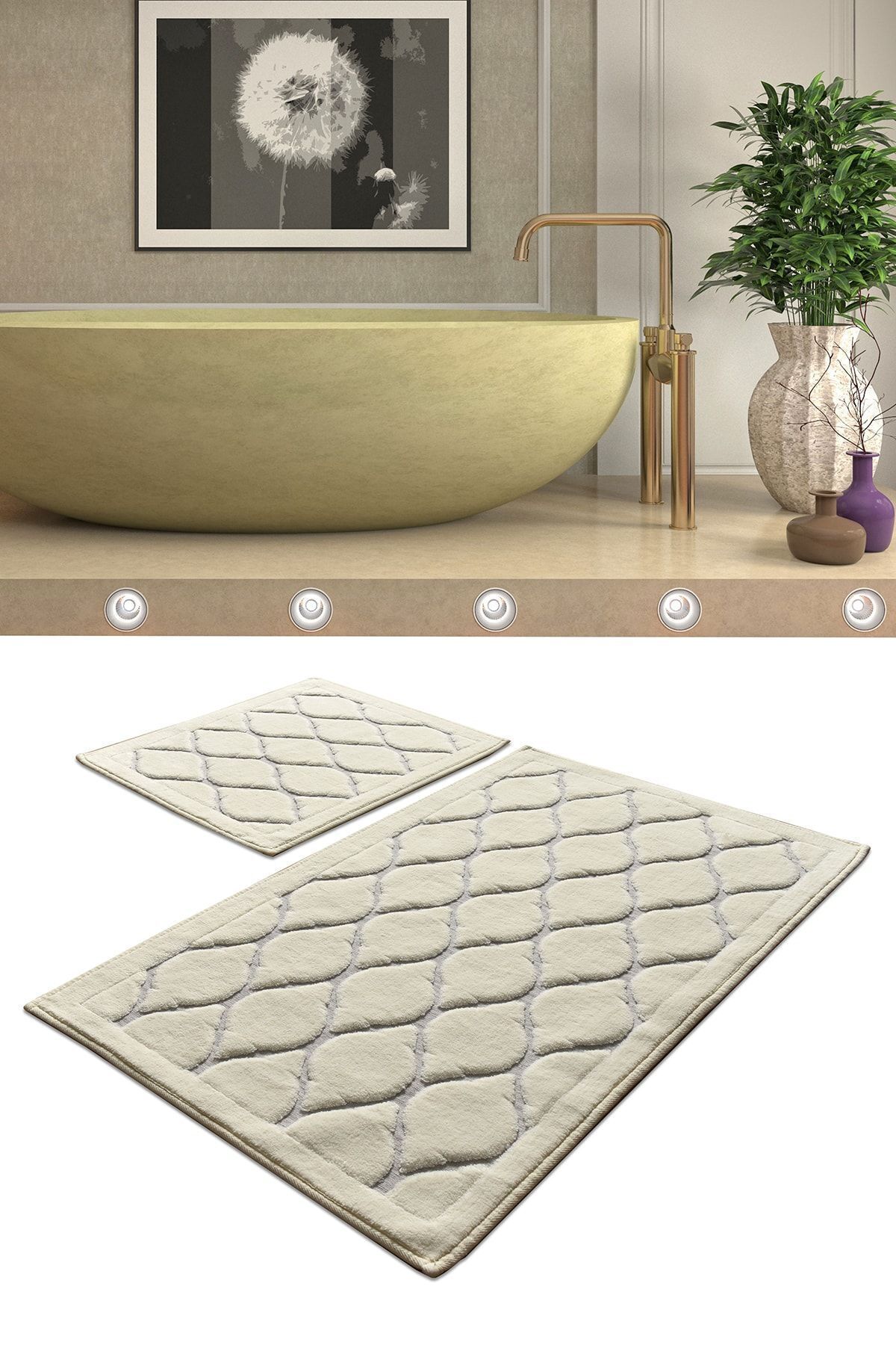 پادری حمام DANTE COTTON ECRU 2 فرش های قابل شستشو پایه سیلمی TPMK Chilai Home