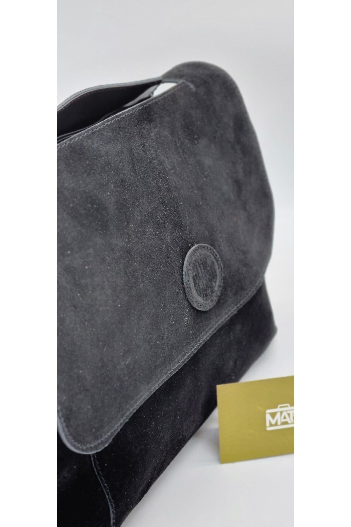 DSN-Suede Genuine Leather & Faux Leather Shoulder Bag Black 4