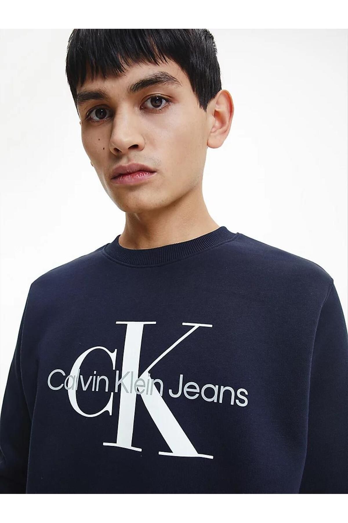 سویشرت آبی مردانه پنبه ارگانیک به طور منظم لباس یقه دوچرخه عرق J30J320933 CHW Calvin Klein