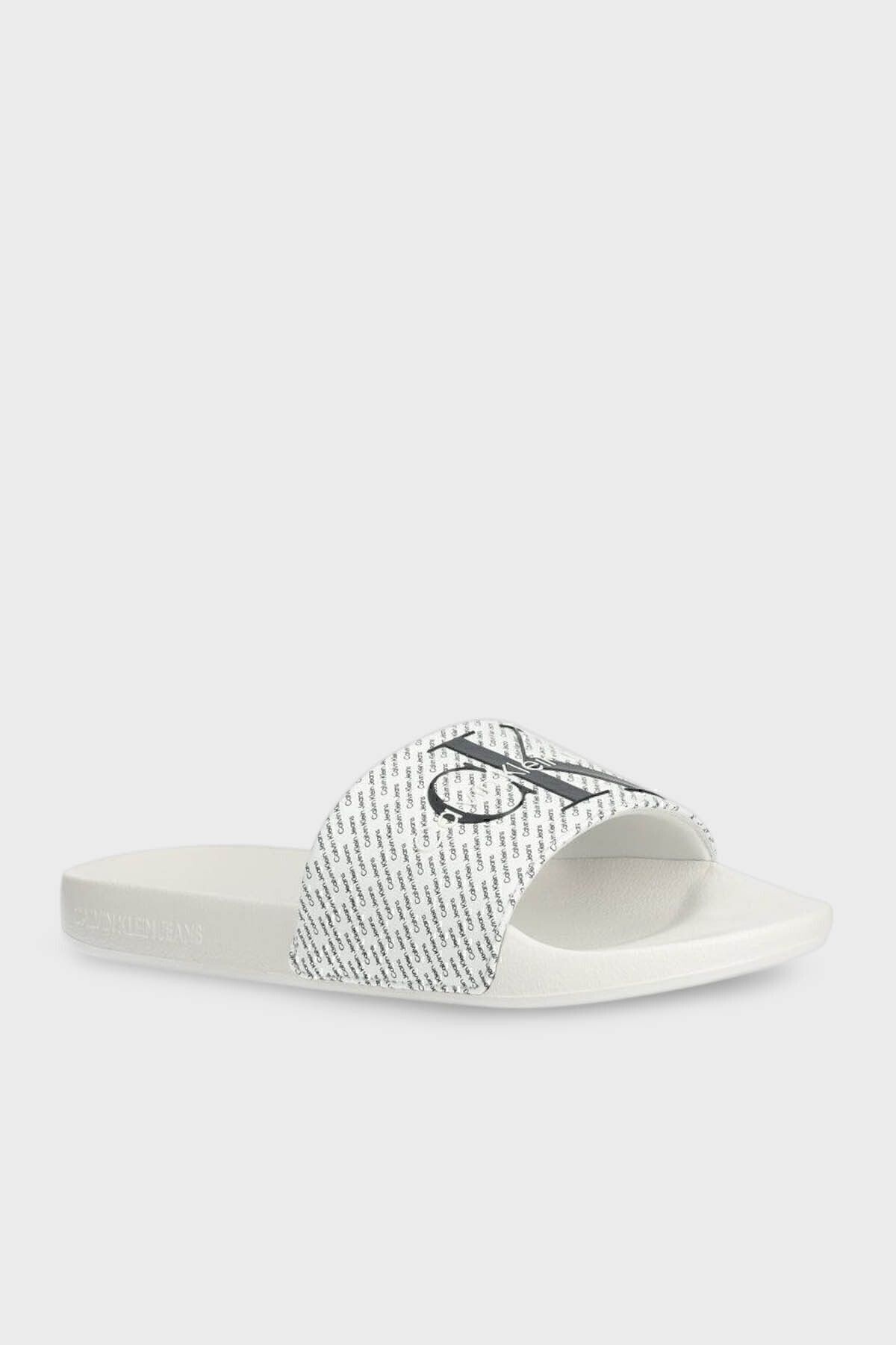 دمپایی سفید مردانه مسطح آرم YM0YM0095501W مردانههان YM0YM00955 Calvin Klein