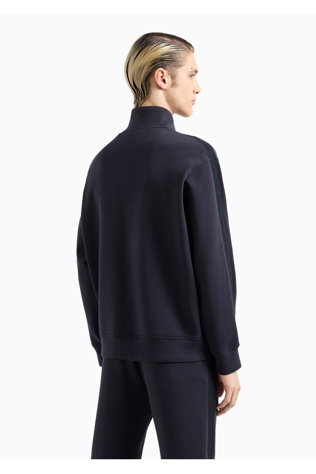سوئیشرت مردانه با زیپ یقه ایستاده با لوگوی آبی سرمه ای 6D1MA8 1JHSZ-0920 Emporio Armani