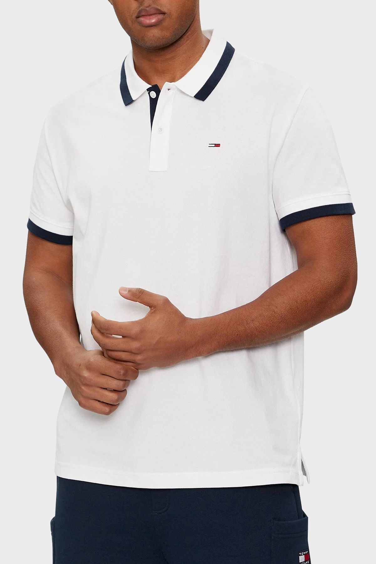 تی شرت یقه پولو سفید مردانه پنبه معمولی مناسب چوگان yaka tring dm0dm18313 ybr Tommy Jeans