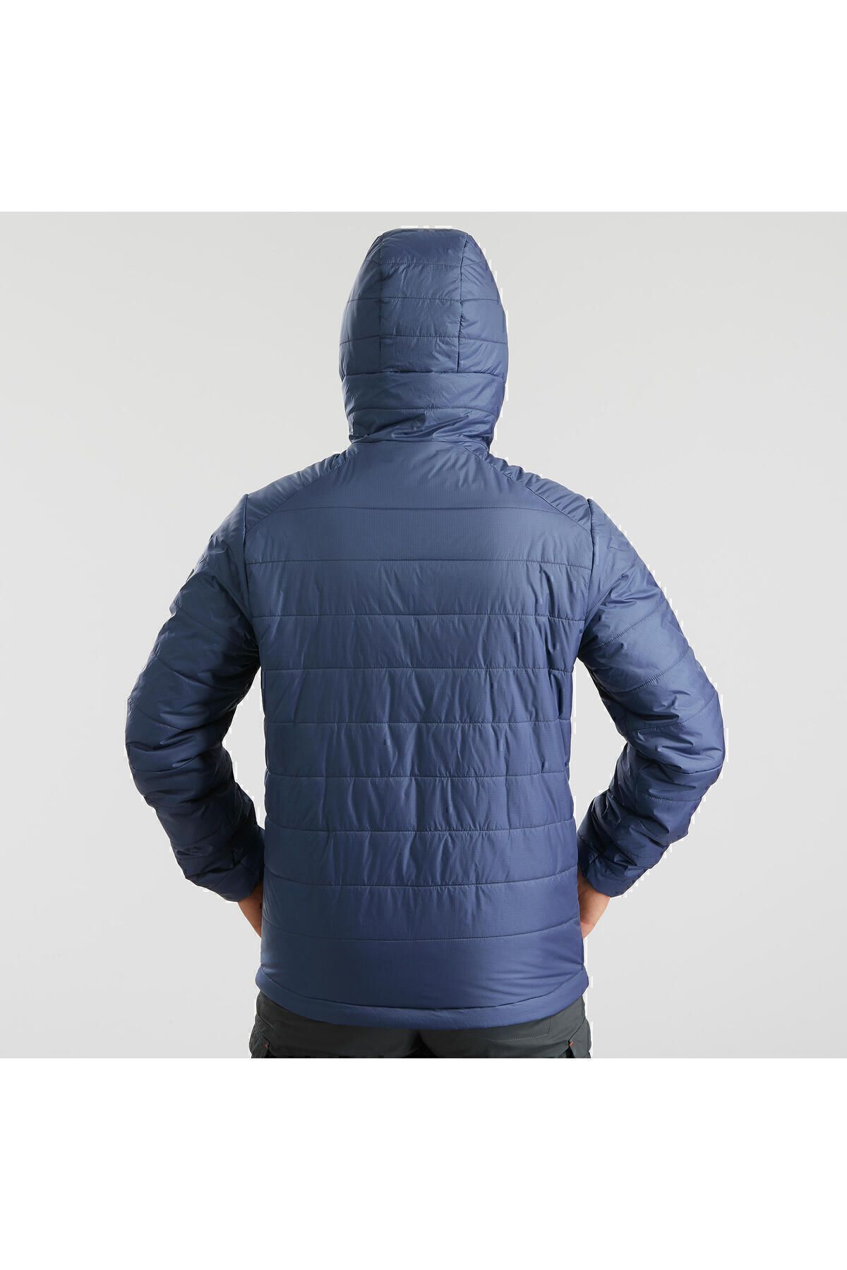 کاپشن ورزشی خاکستری مردانه كاپشن پافر كلاه دار مدل forclaz mt100 Decathlon