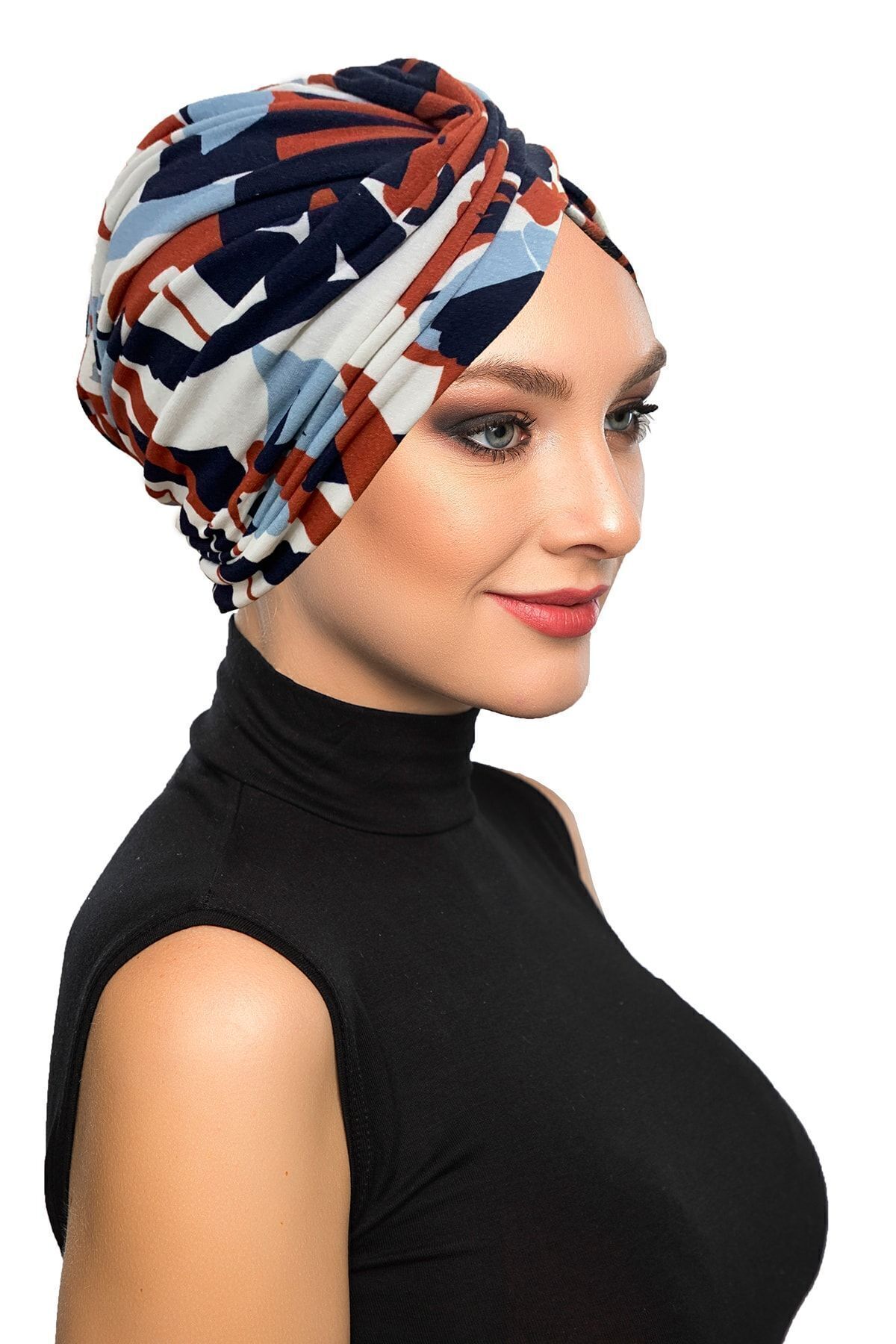 fidan bone-Sapling Patterned Cross Combed Cotton Tulip and Leaf Motif Four Colored Ready-Made Turban Hijab Pool Bonnet 3