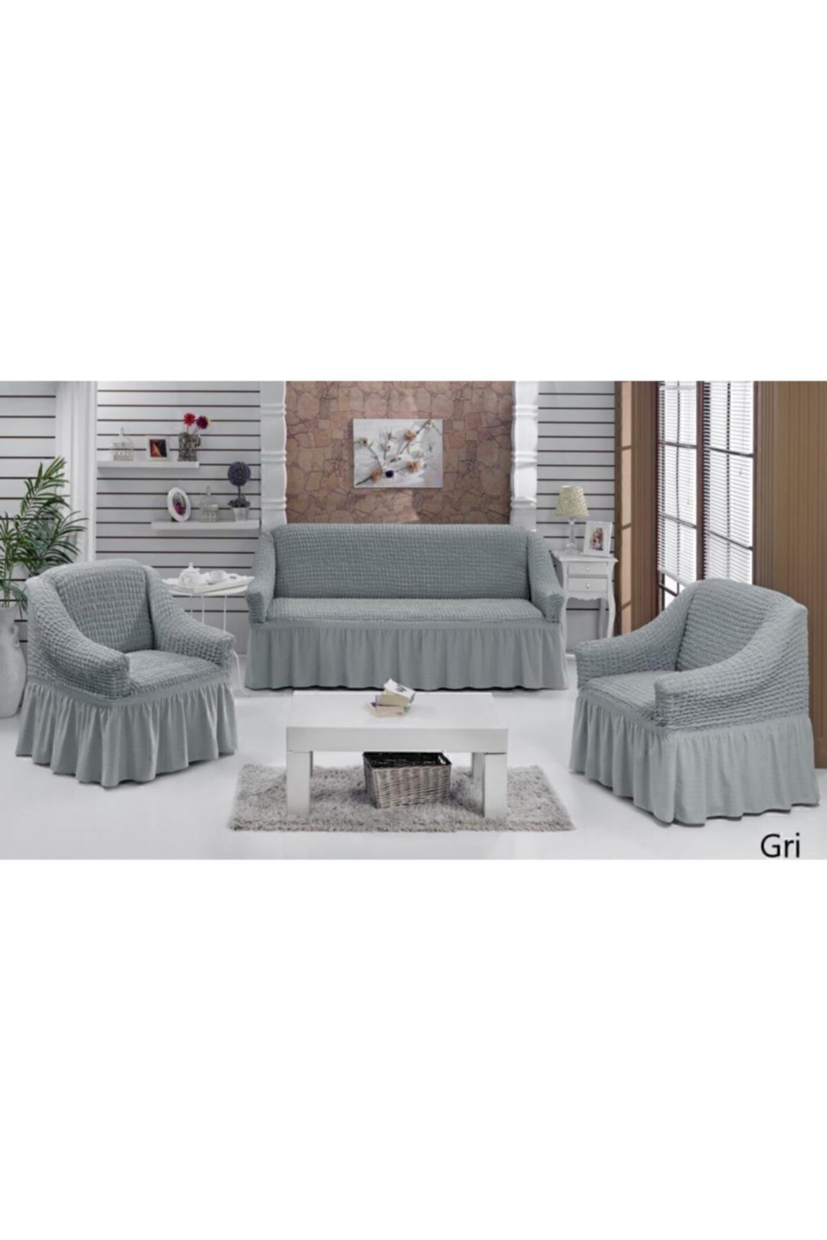 روکش مبل سفید 3 1 پوشش صندلی پنبه ای خاکستری Karna Home