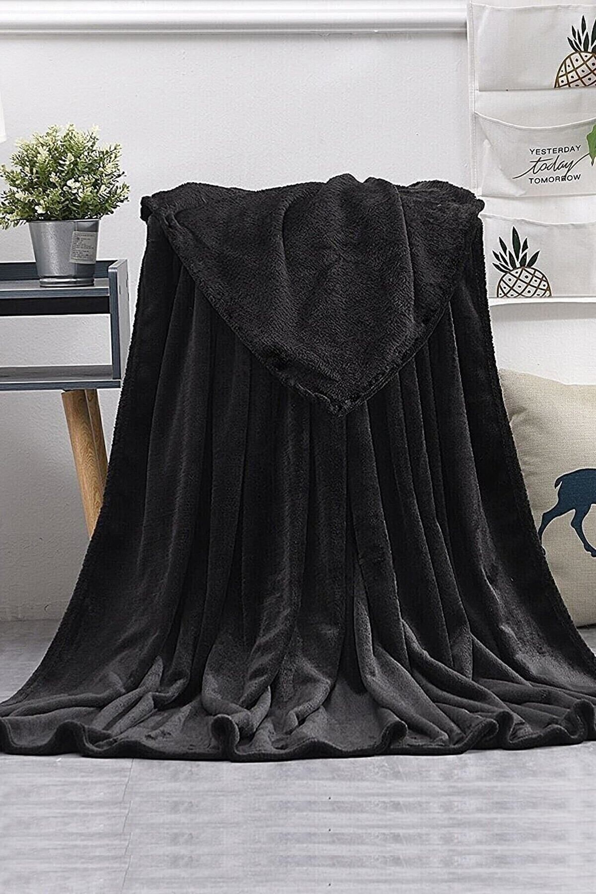 Bundera Blanket Siyah Çift Kişilik Wellsoft Peluş Battaniye Polar Tv/dizi Battaniyesi 170x230