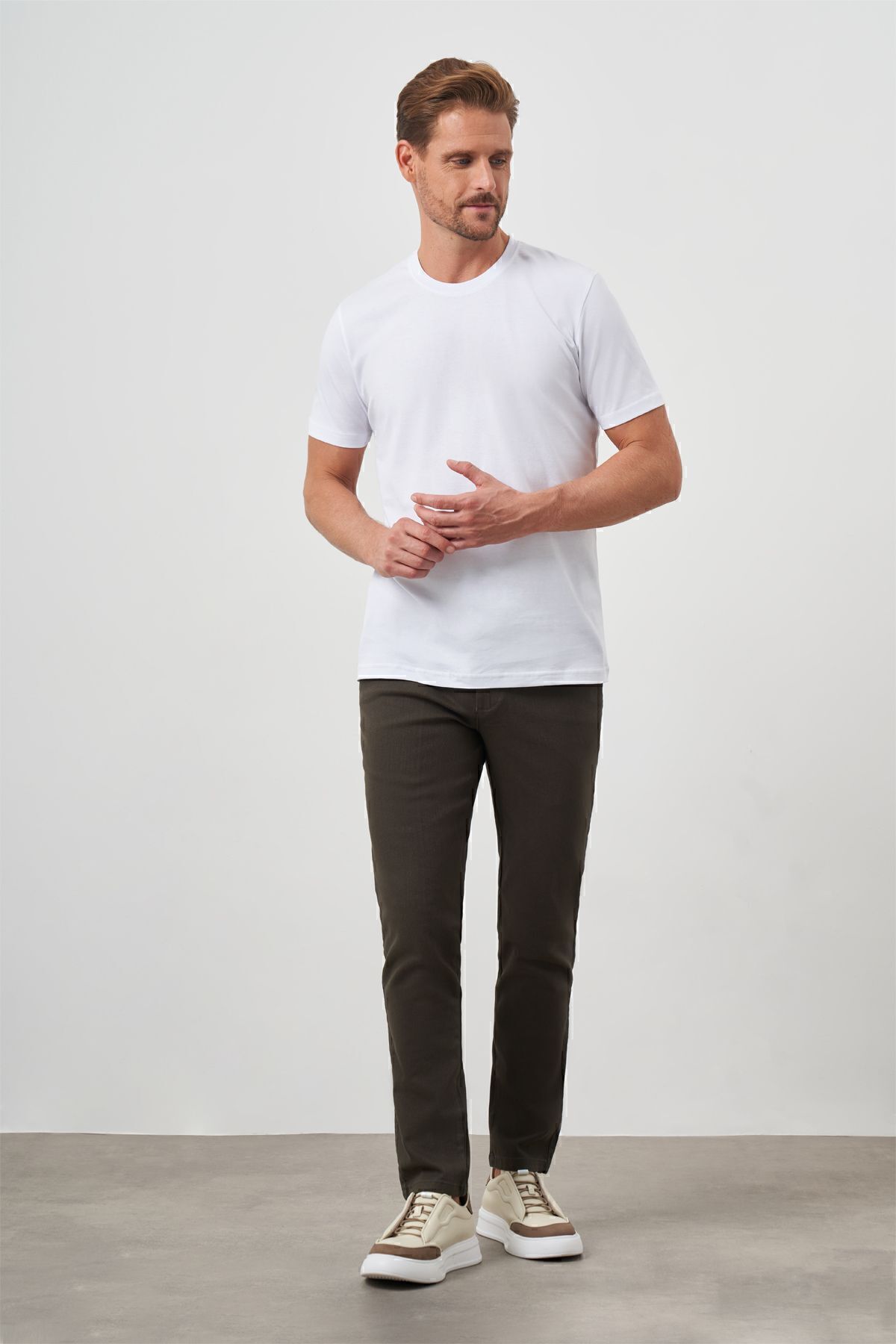 Morven-Ανδρικό μπλουζάκι με λευκό Basic Crew Neck Dynamic Fit 4