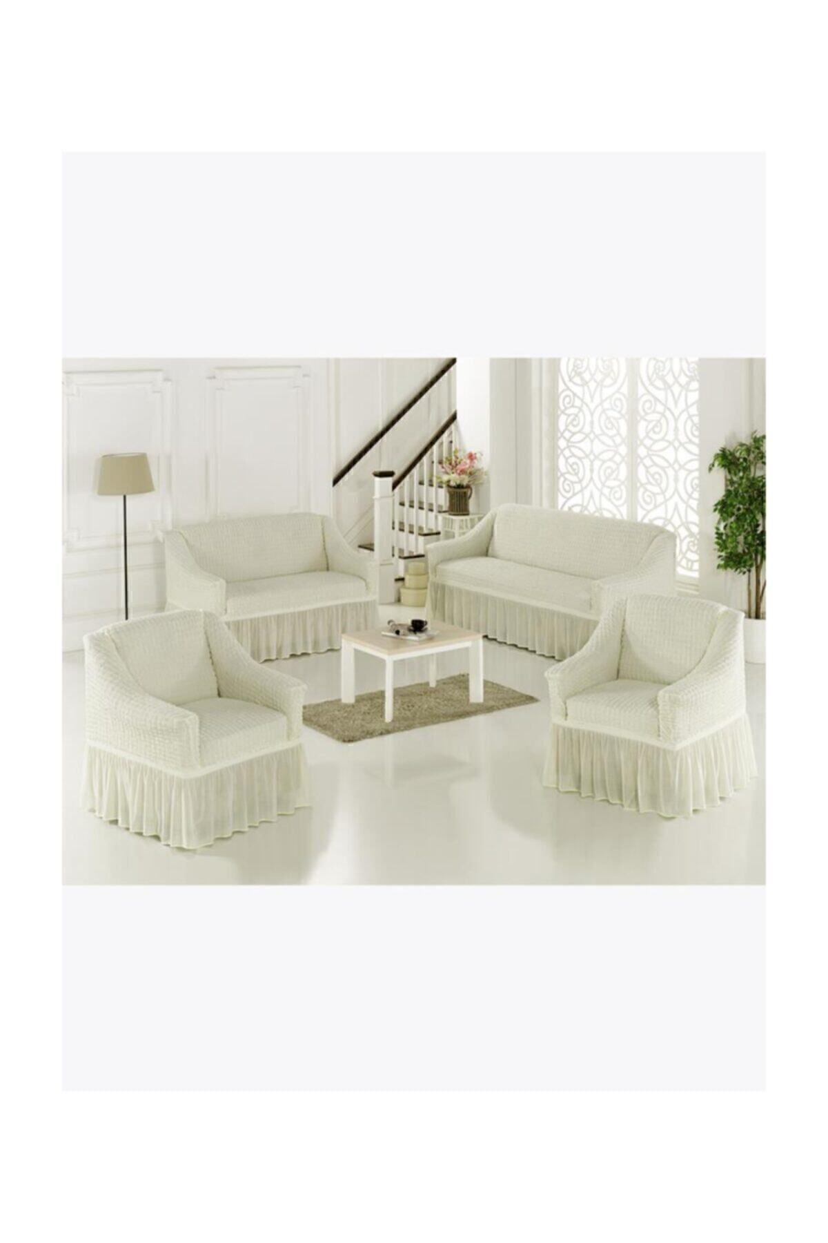 روکش مبل سفید پنبه 3 2 1 صندلی Karna Home