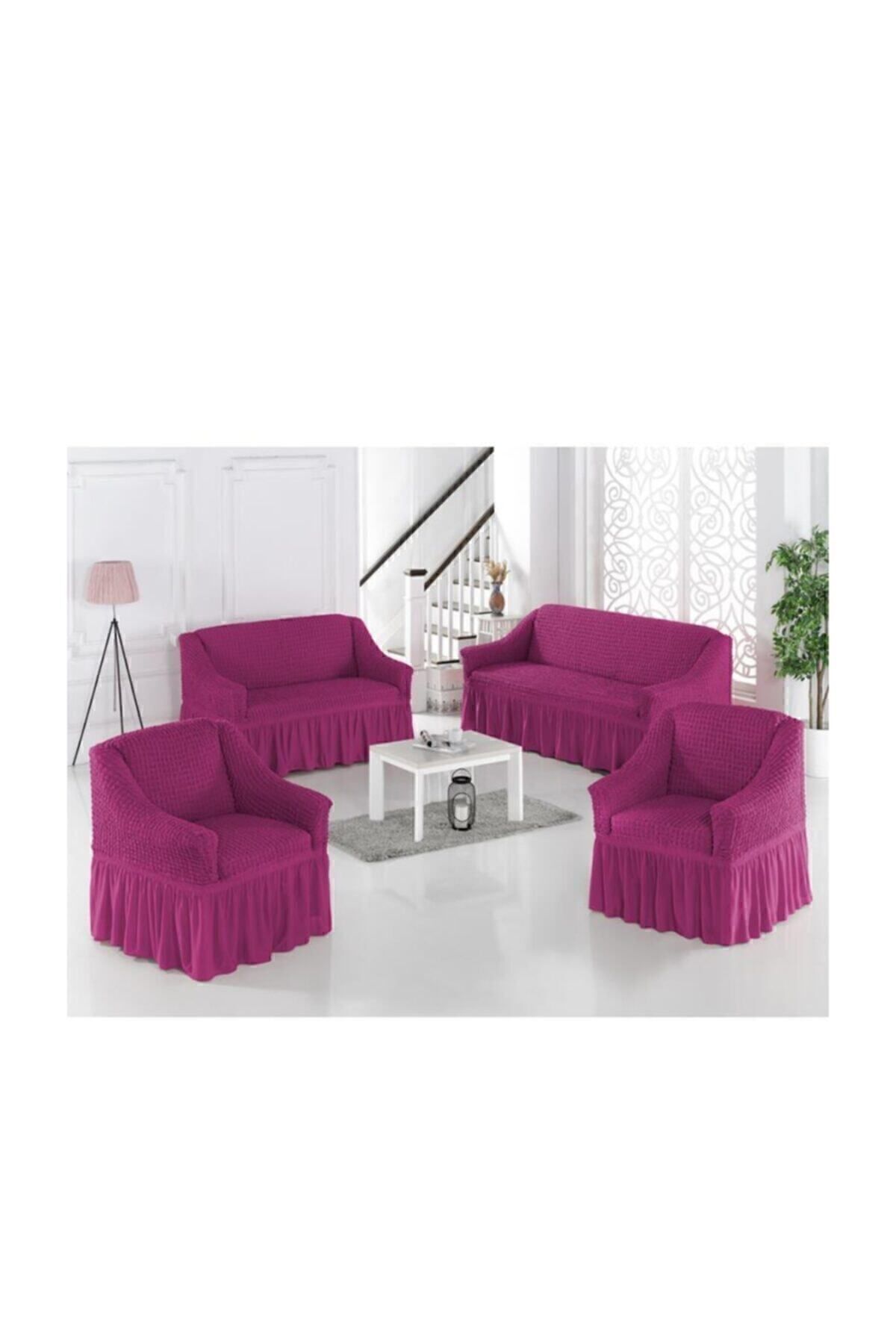 روکش مبل سفید پنبه 3+2+1+1 صندلی Fuchsia Karna Home