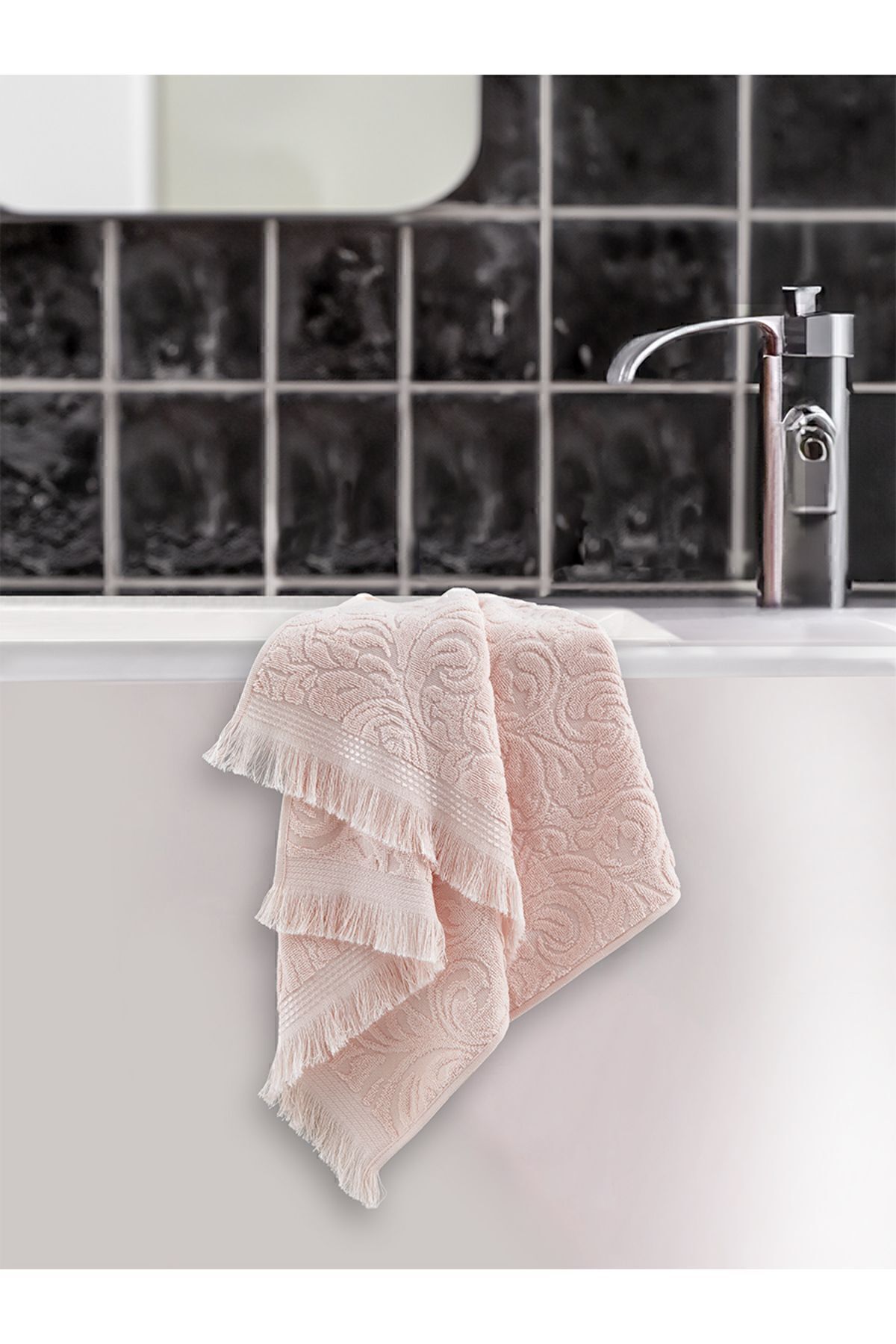 حوله آشپزخانه صورتی صورت Esra Jacquard 50x90 سانتی متر ماهی قزل آلا Karna Home