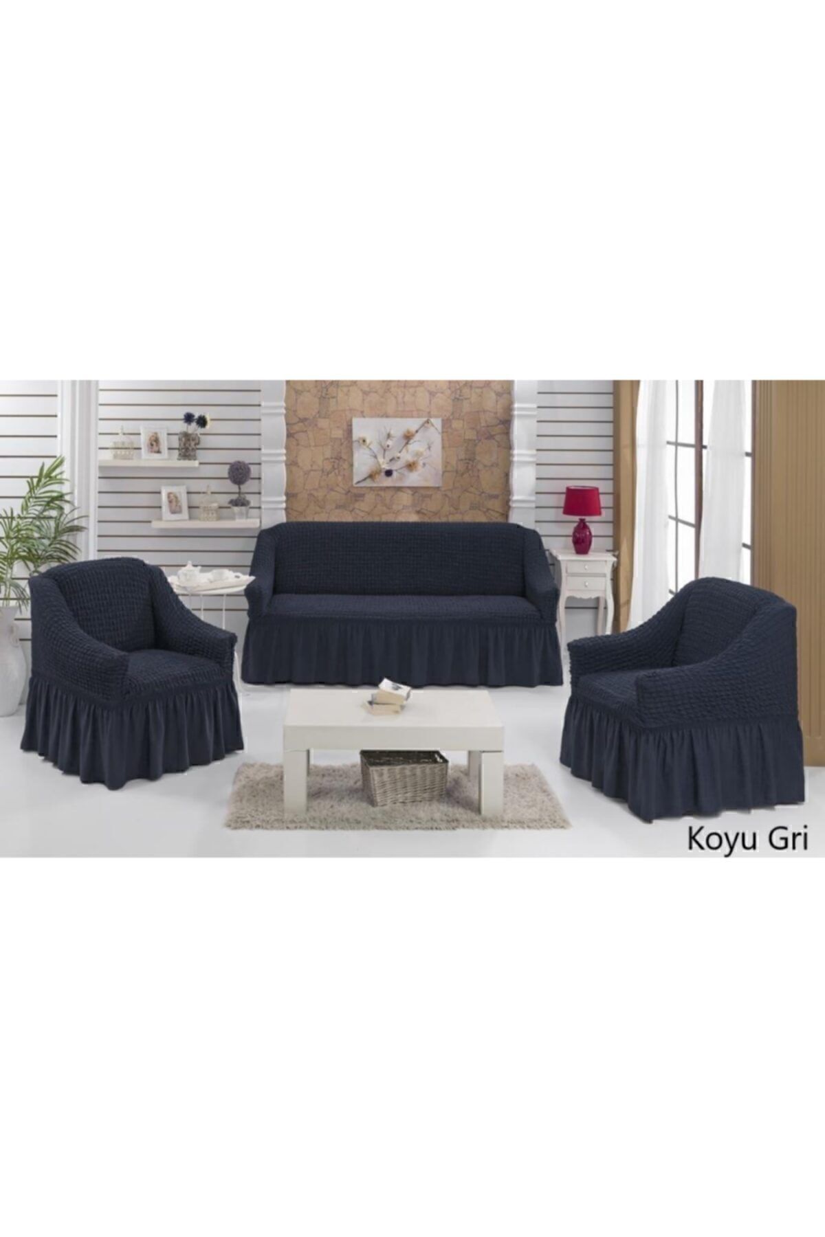 روکش مبل سفید 3 1 پوشش صندلی پنبه ای خاکستری تیره Karna Home