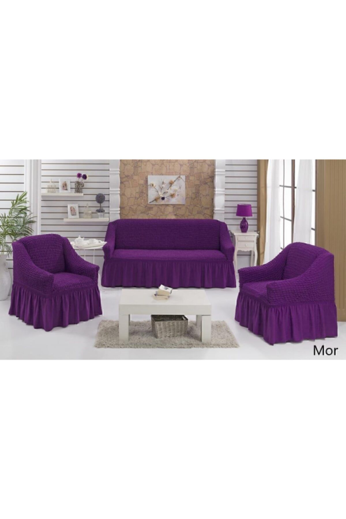 روکش مبل بنفش 3+1+1 پوشش صندلی پنبه Karna Home