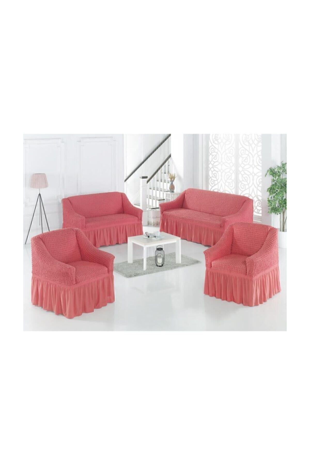روکش مبل سفید پنبه 3+2+1+1 صندلی سرخ خشک Karna Home