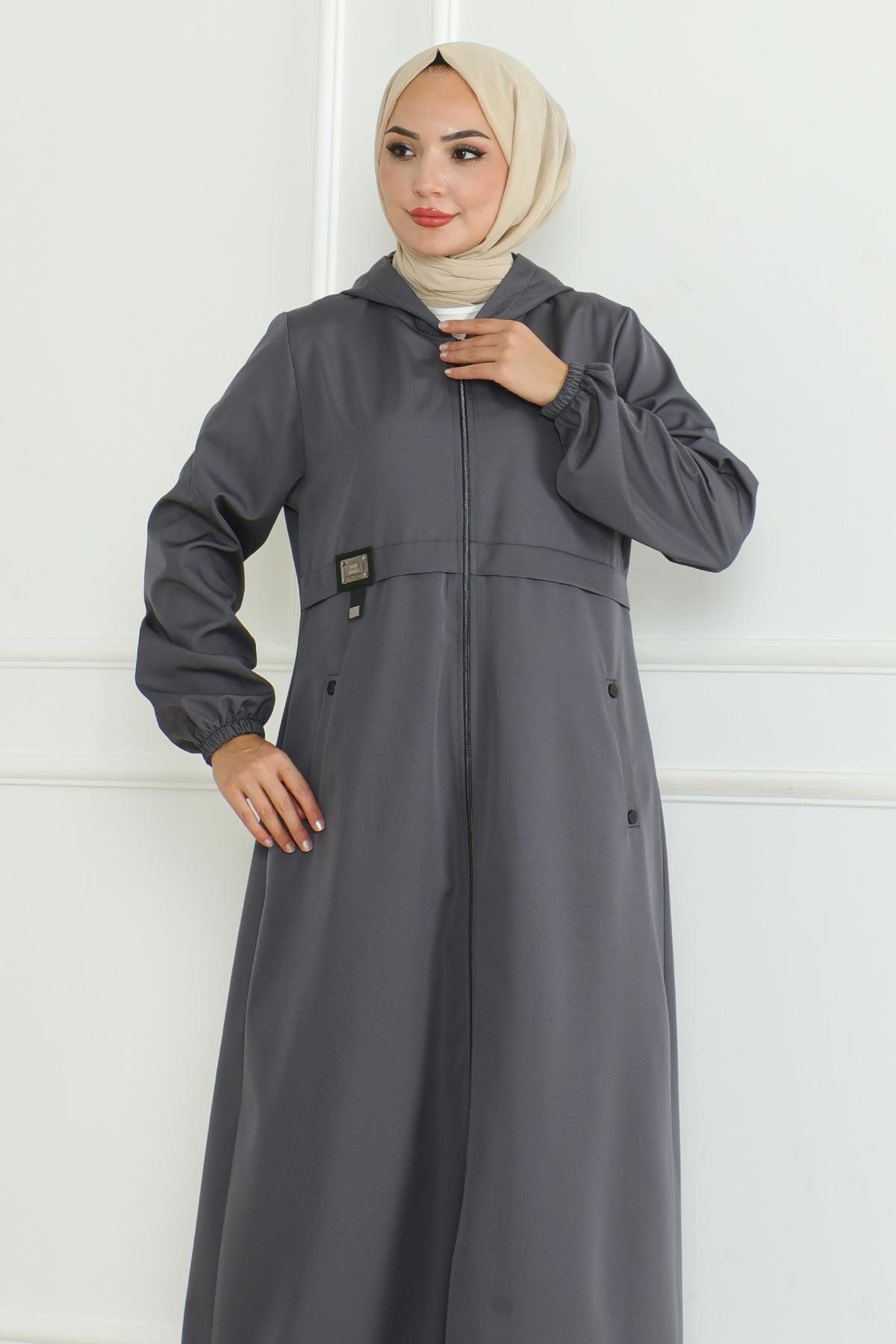 Modamihram-Grauer Crest-Trenchcoat mit Reißverschluss 19217 2