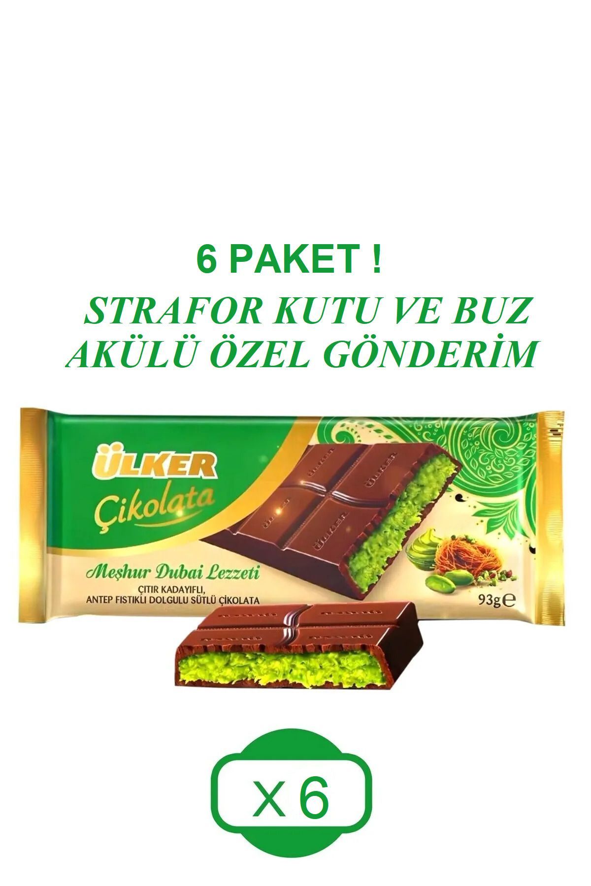Ülker Meşhur Dubai Lezzeti Dubai Çikolatası 93 gr X 6 Adet