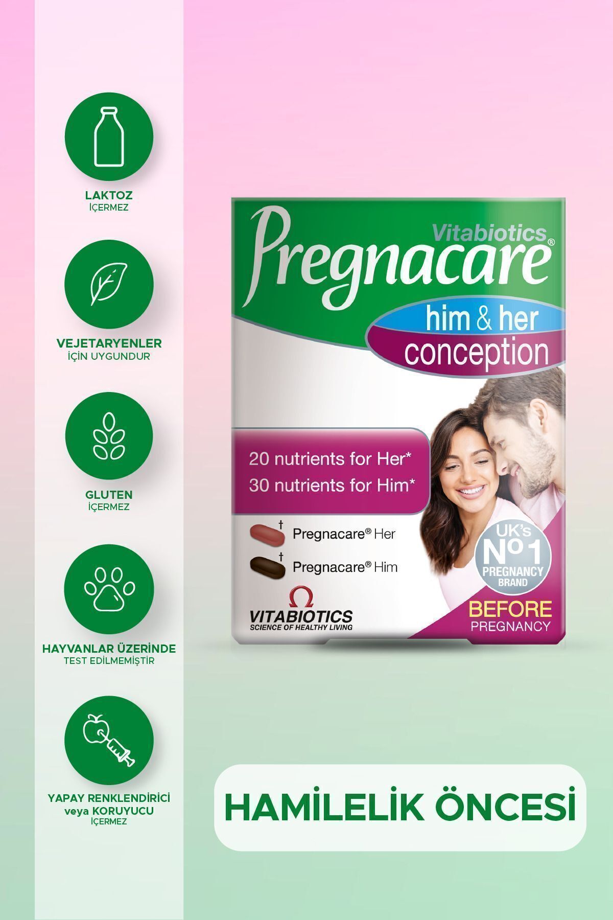 Pregnacare-فيتامين مدعم للرجال والنساء قبل الحمل - يحتوي على حمض الفوليك، الجينسنغ السيبيري، الحديد، المغنيسيوم 1