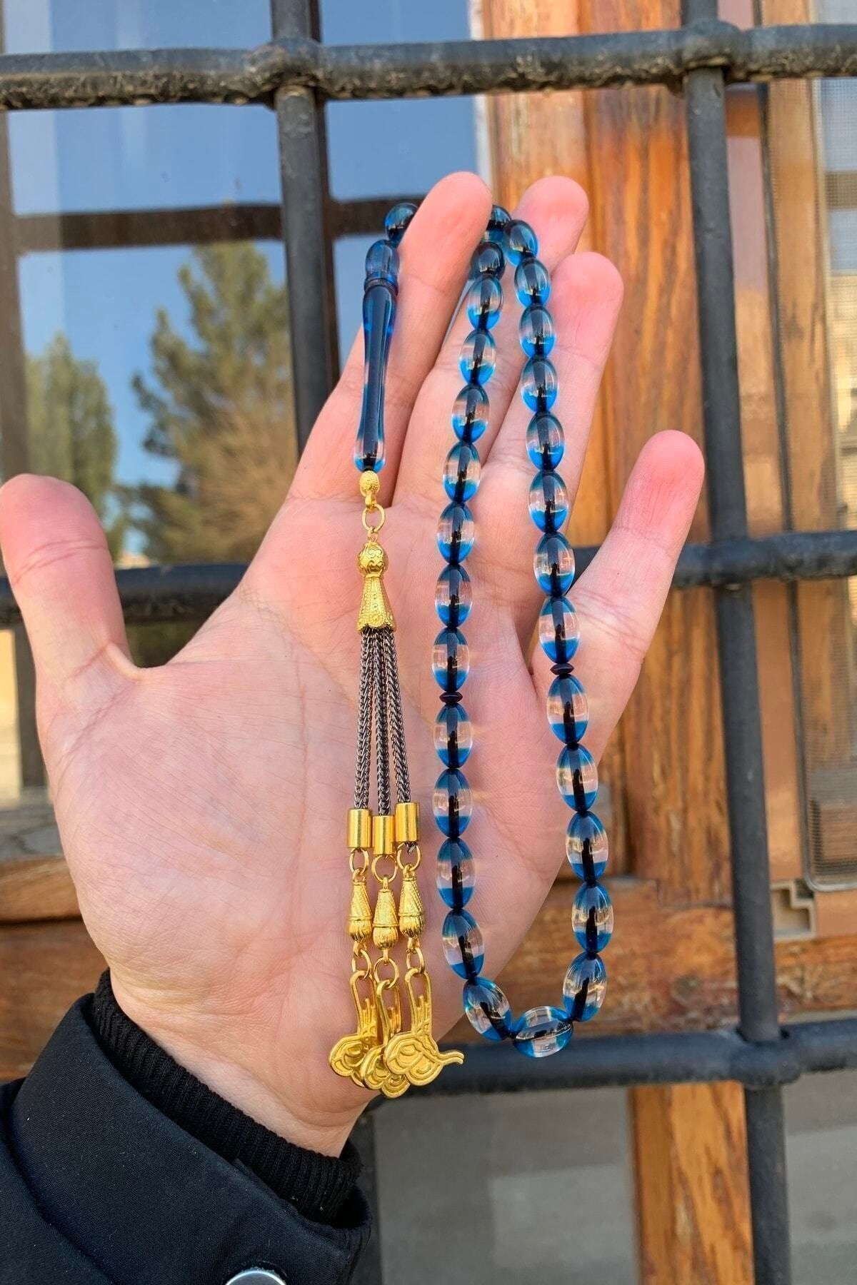 Men's Blue Plastered Powder Amber Rosary