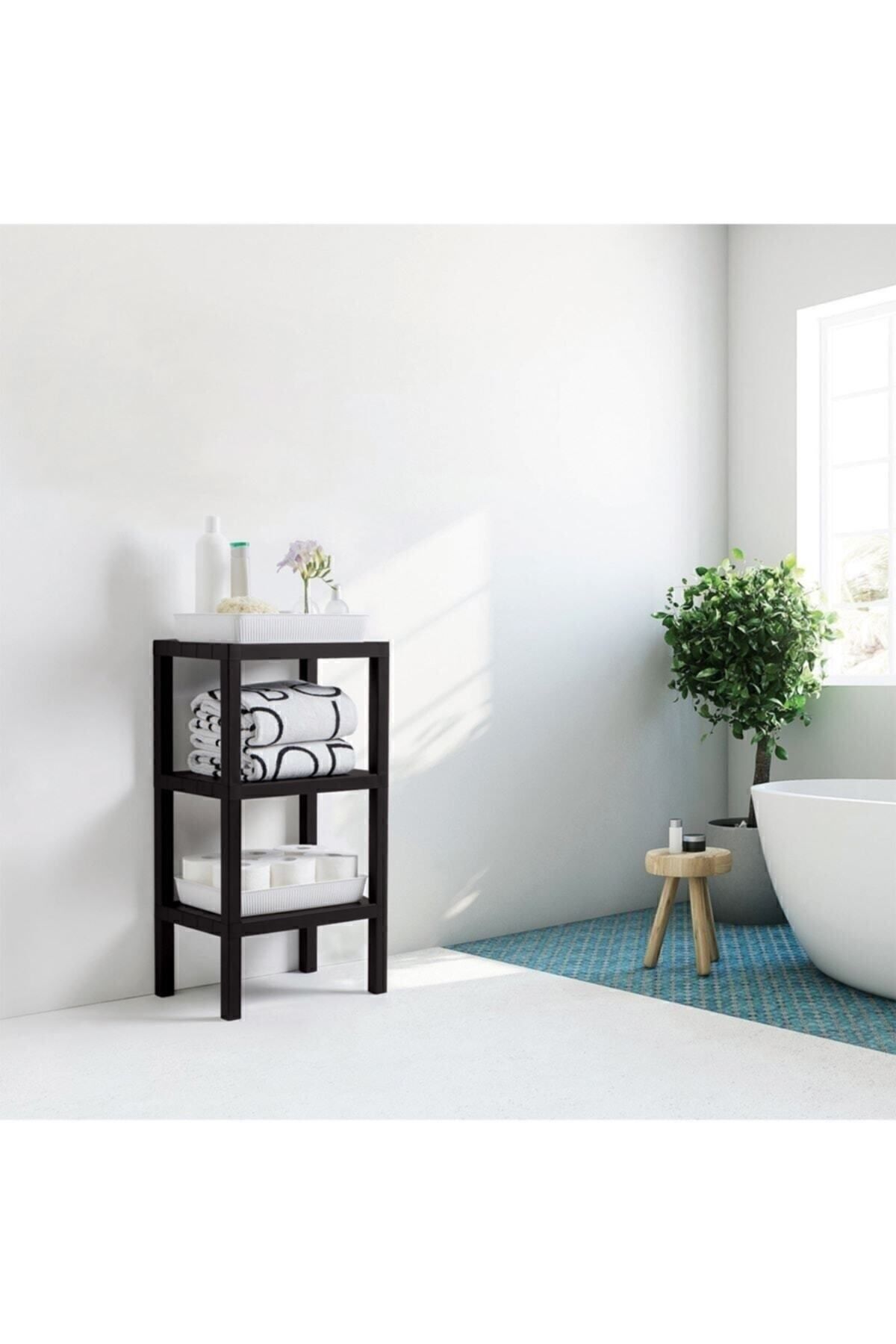 Ombeg Vesken ( Flat ) Decorative 3-Tier Plastic Multi-Purpose Bathroom Organizer Potted Bookcase Black