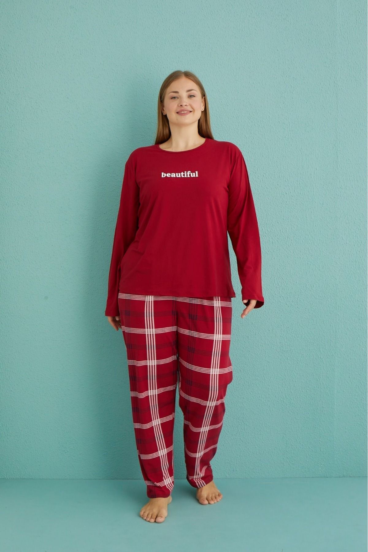 Kadın Büyük Beden Milan Kumaş 4 Mevsim Pijama Takımı YENİ SEZON