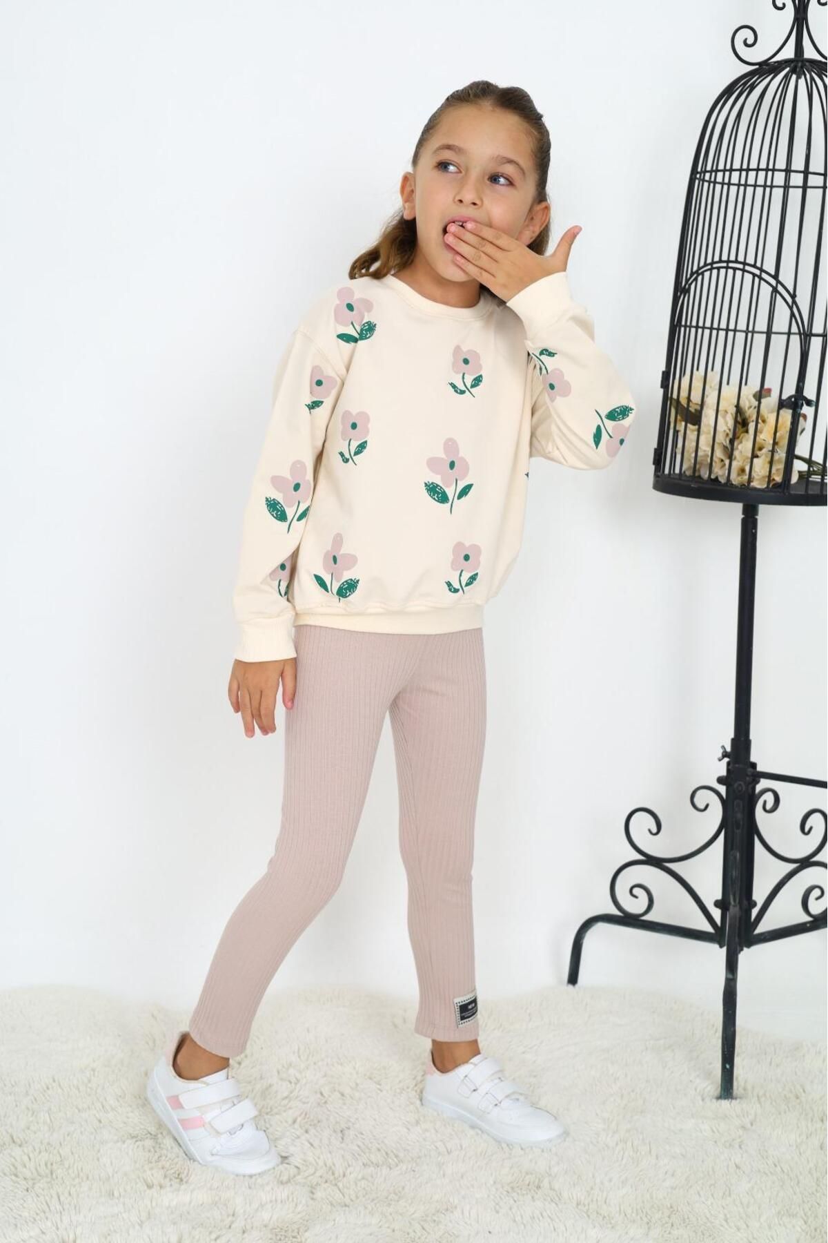 My Kids Wear-Floral Patterned Two Thread Set for Girl 3
