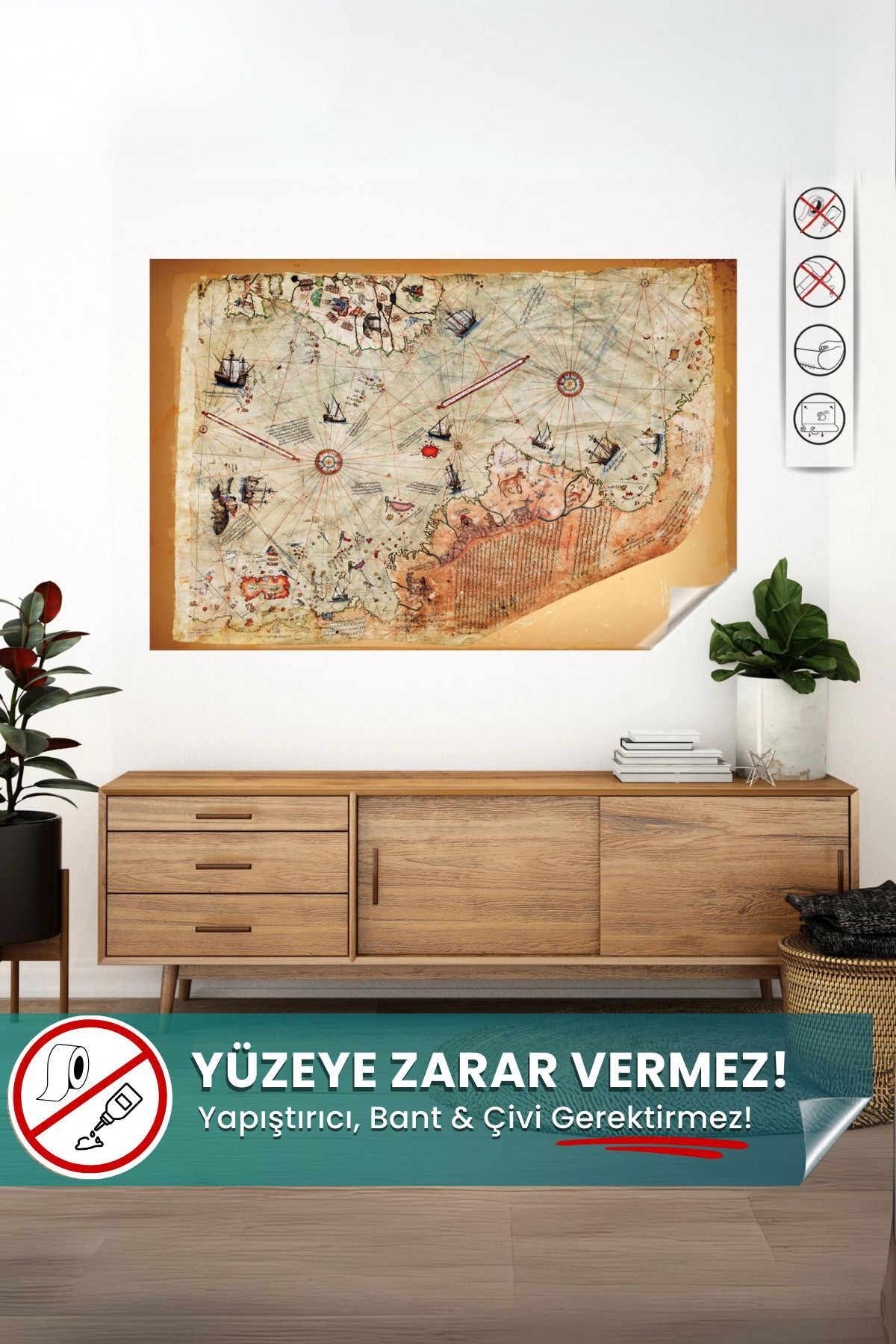 Pi Papers-Piri Reis World Map - Non-Adhesive, Static Smart Paper Map, Does Not Leave Marks, Does Not Hurt 1