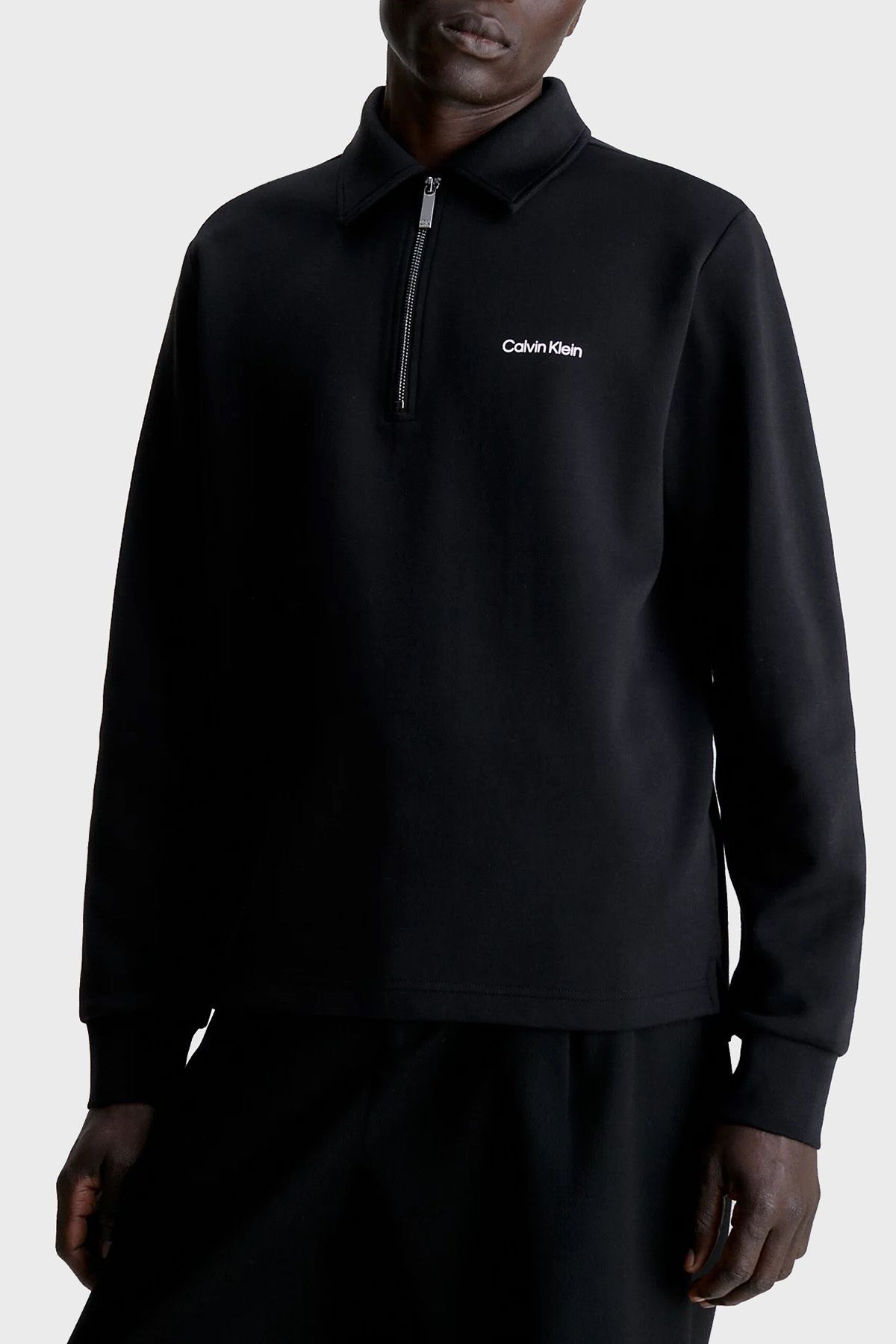سویشرت مشکی مردانه پنبه معمولی مناسب زیپ دار چوگان yaka عرق K10K111814BEH Calvin Klein